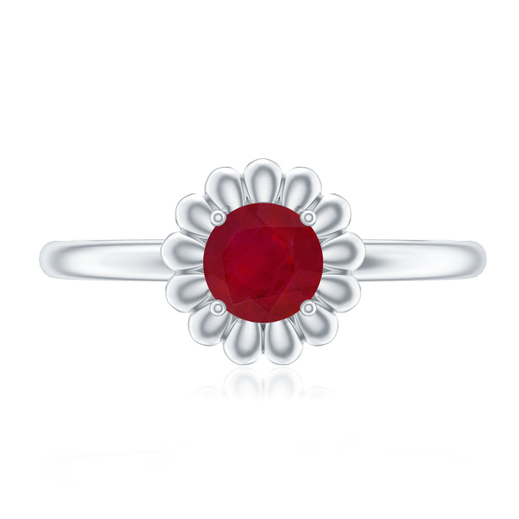 Round Cut Genuine Ruby Flower Promise Ring