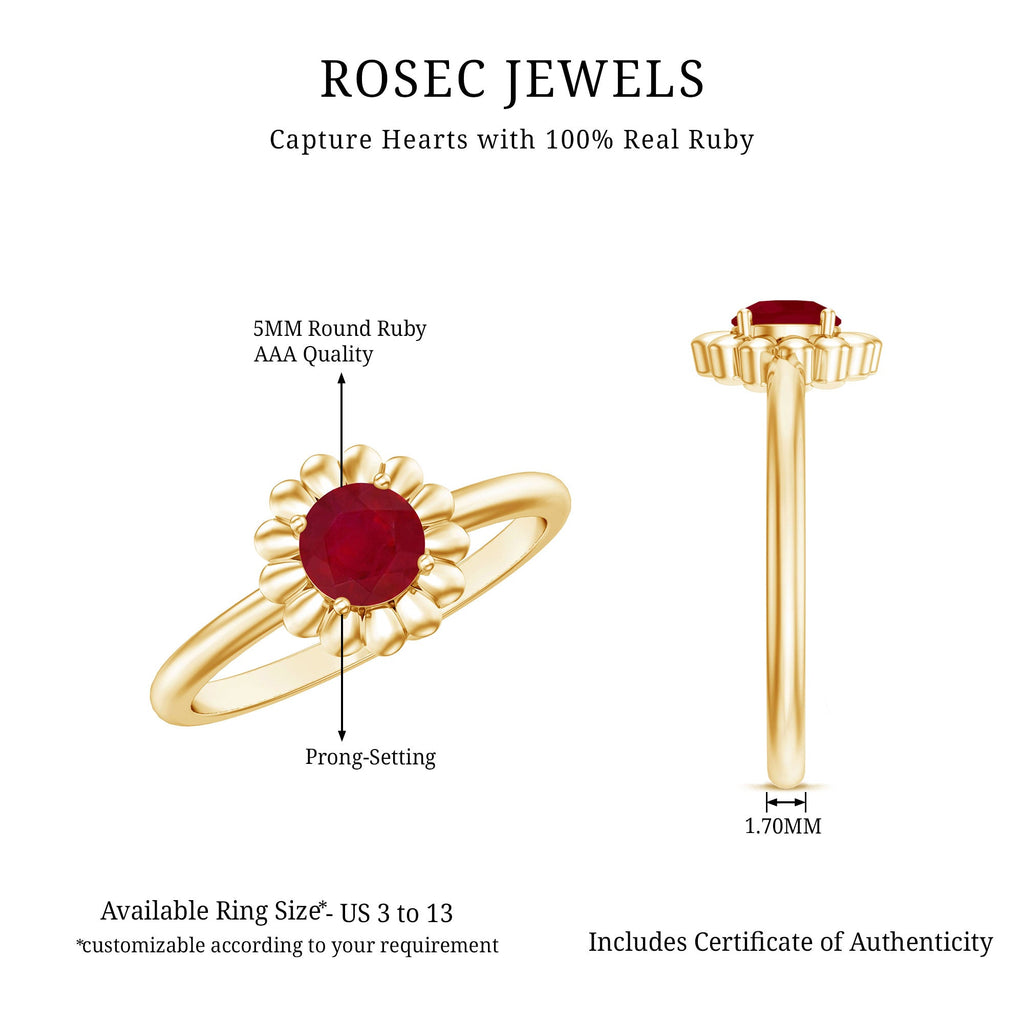 Round Cut Genuine Ruby Flower Promise Ring