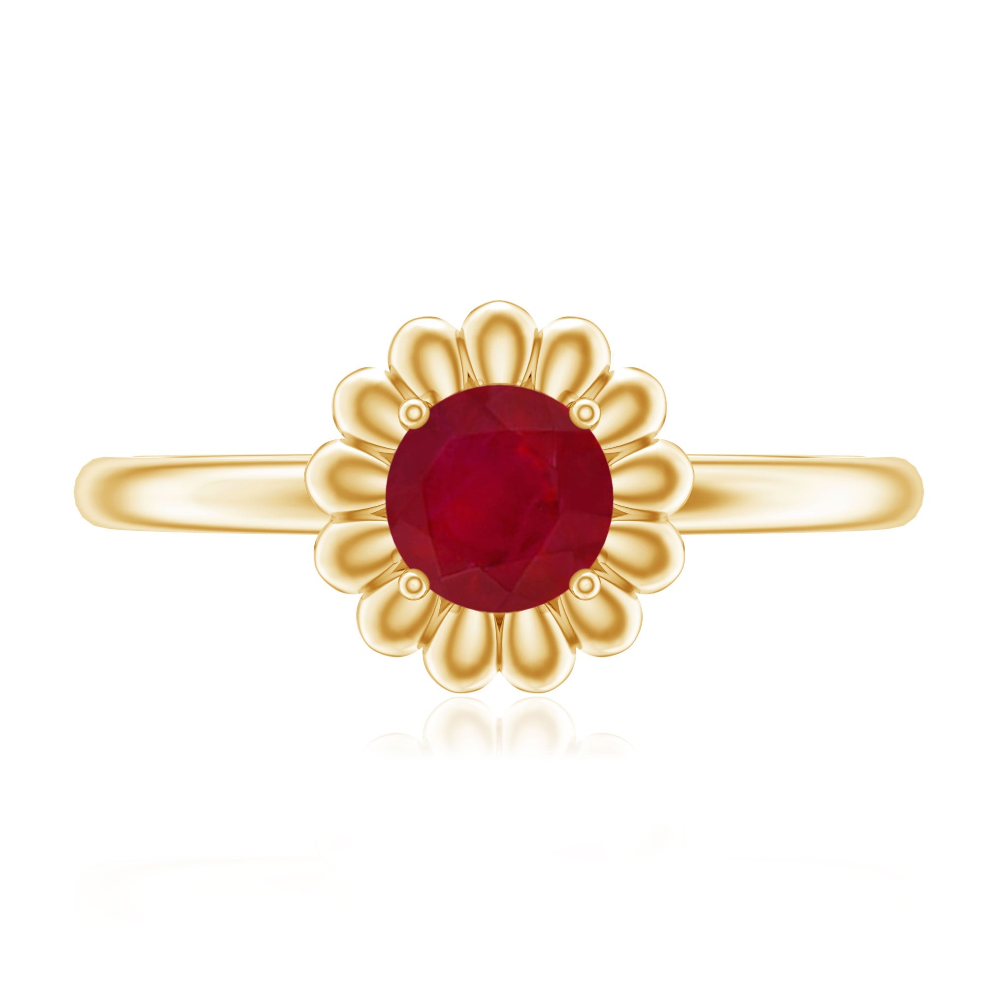 Round Cut Genuine Ruby Flower Promise Ring