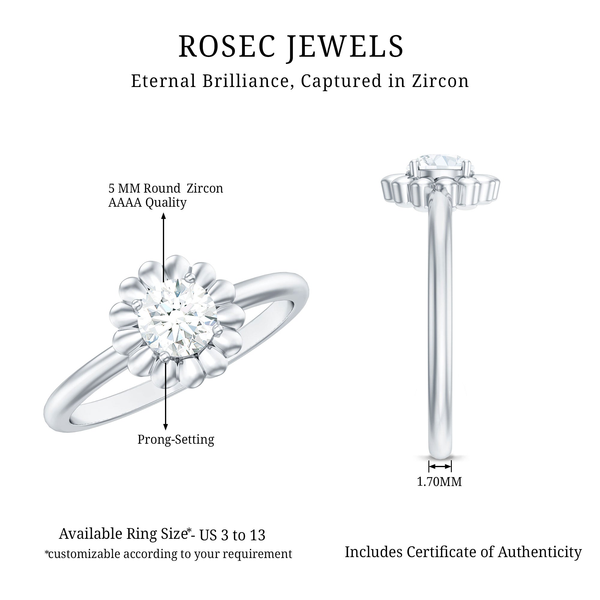 Zircon Floral Solitaire Ring