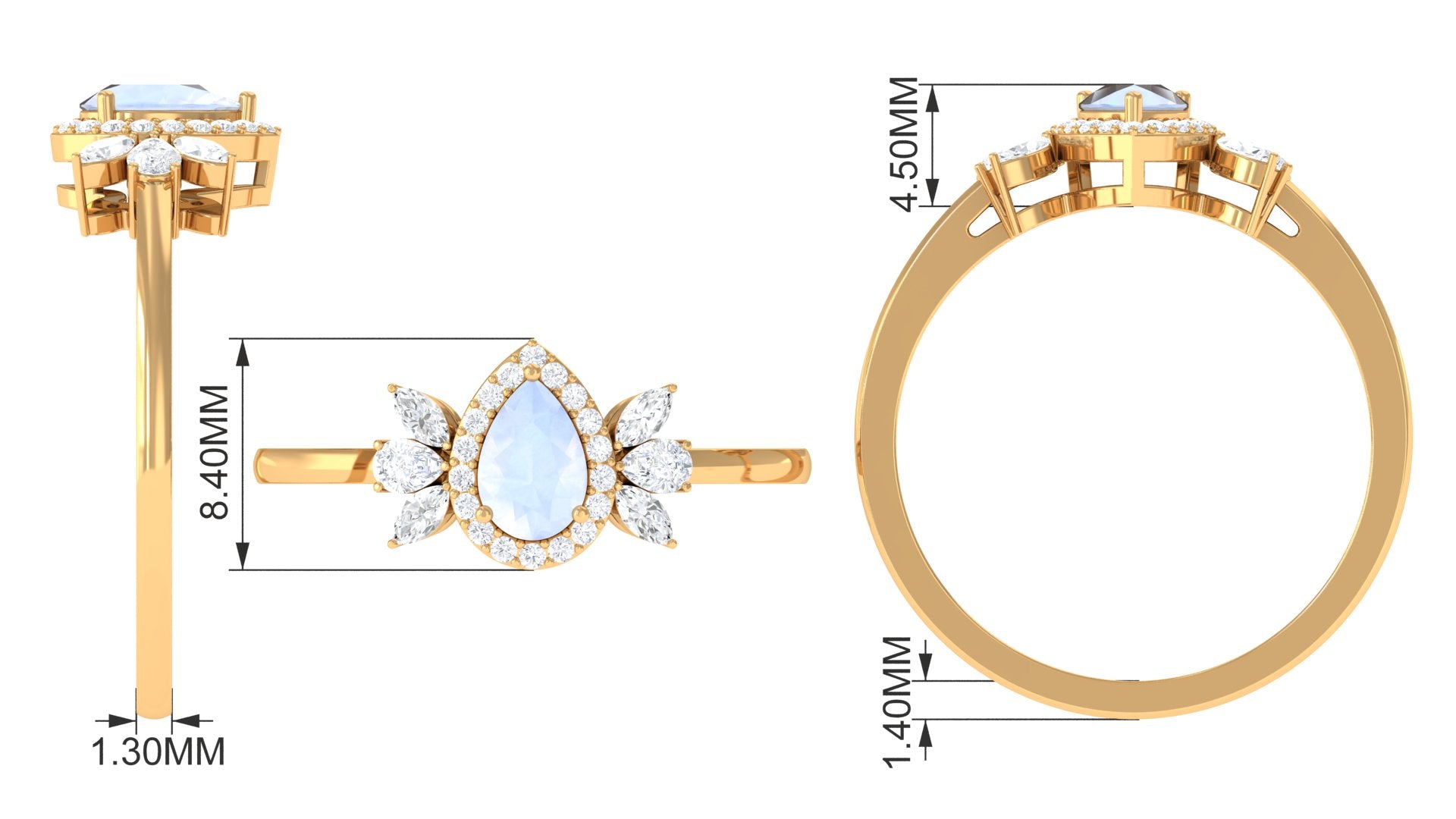 1.25 CT Pear Shape Moonstone Engagement Ring with Diamond Accent