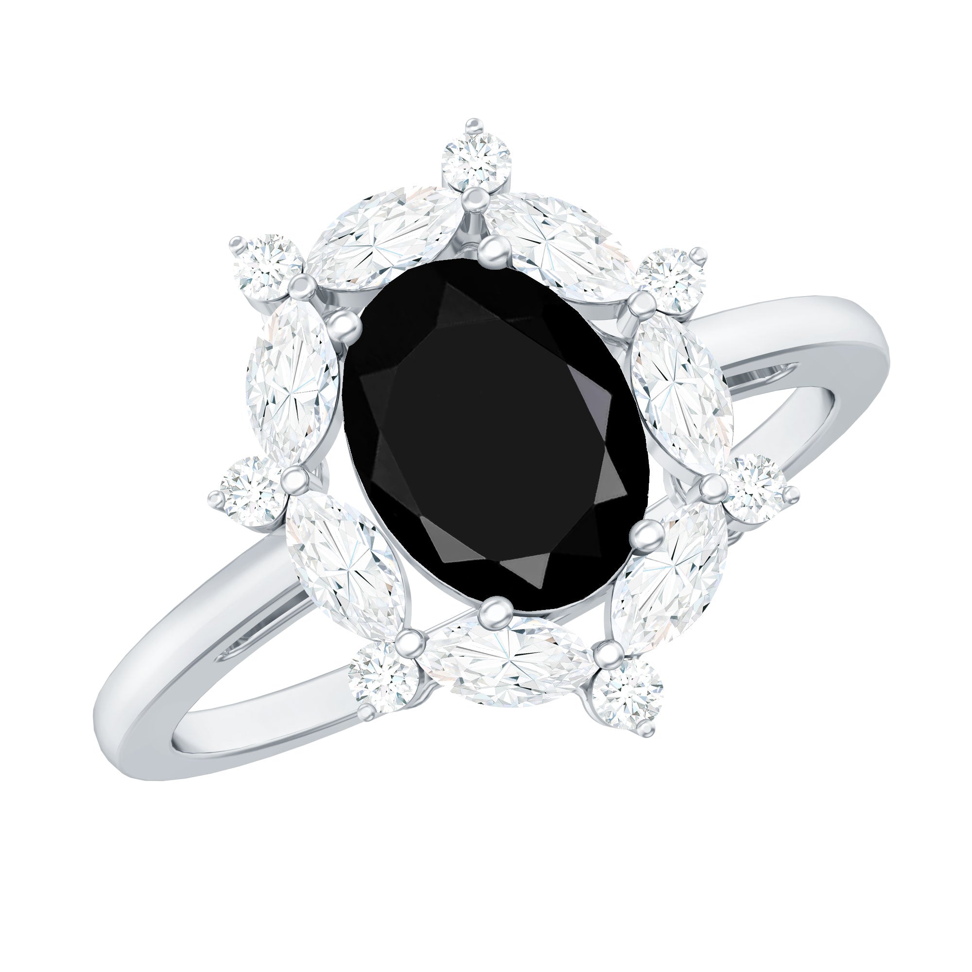 Certified 1.9 Carat Lab Grown Black Diamond Oval Engagement Ring with White Diamond Halo