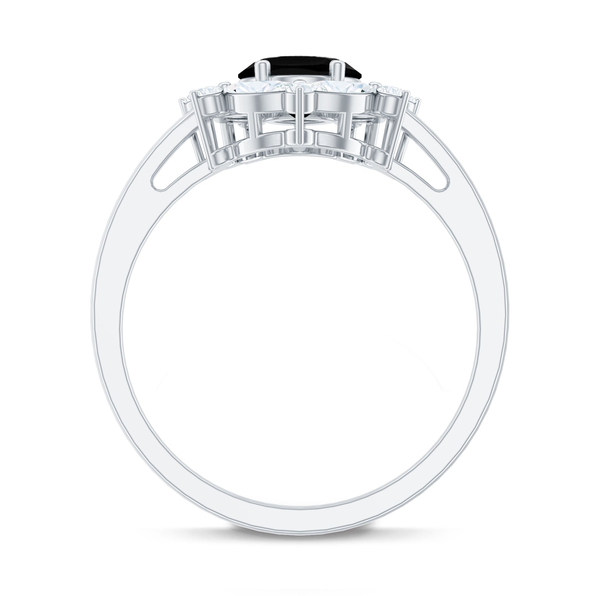 Certified 1.9 Carat Lab Grown Black Diamond Oval Engagement Ring with White Diamond Halo
