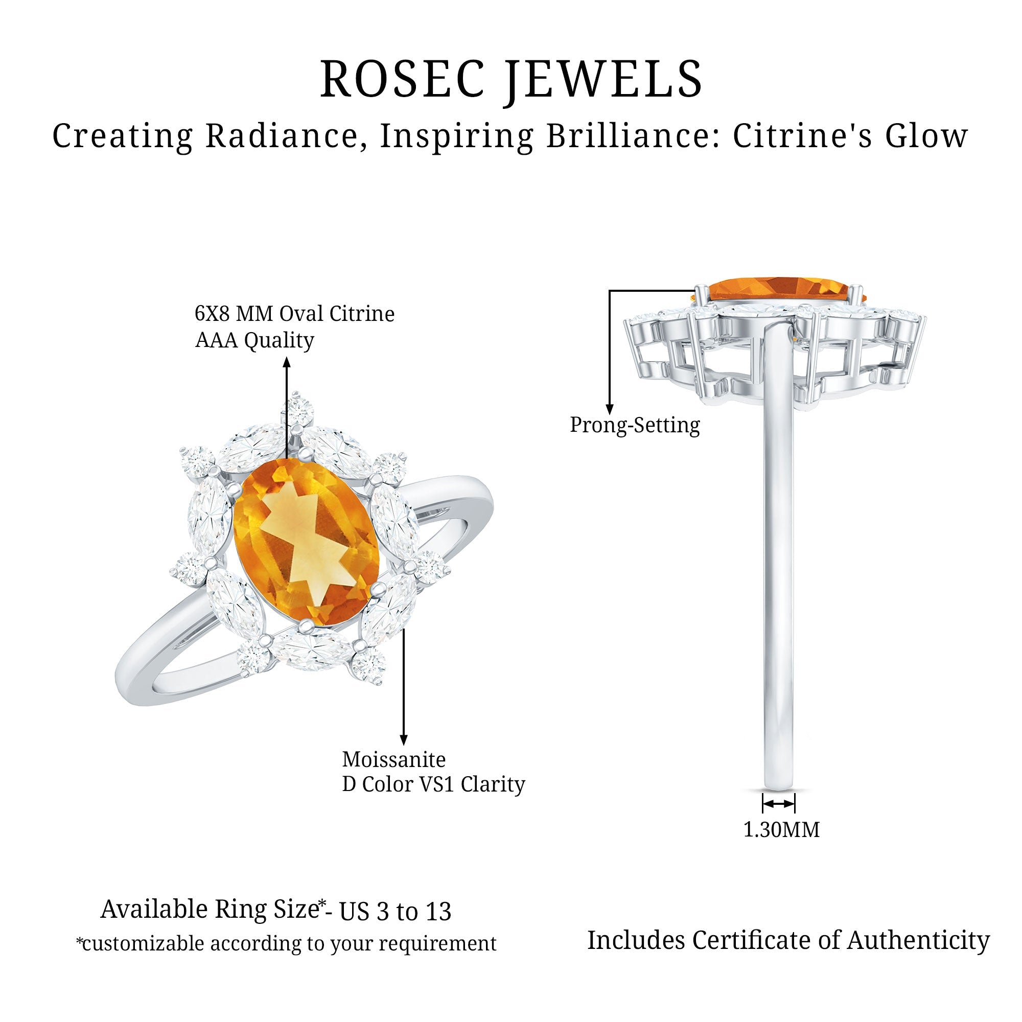 Certified Genuine Citrine Huge Engagement Ring with Moissanite Halo