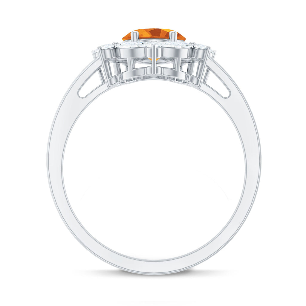 Certified Genuine Citrine Huge Engagement Ring with Moissanite Halo