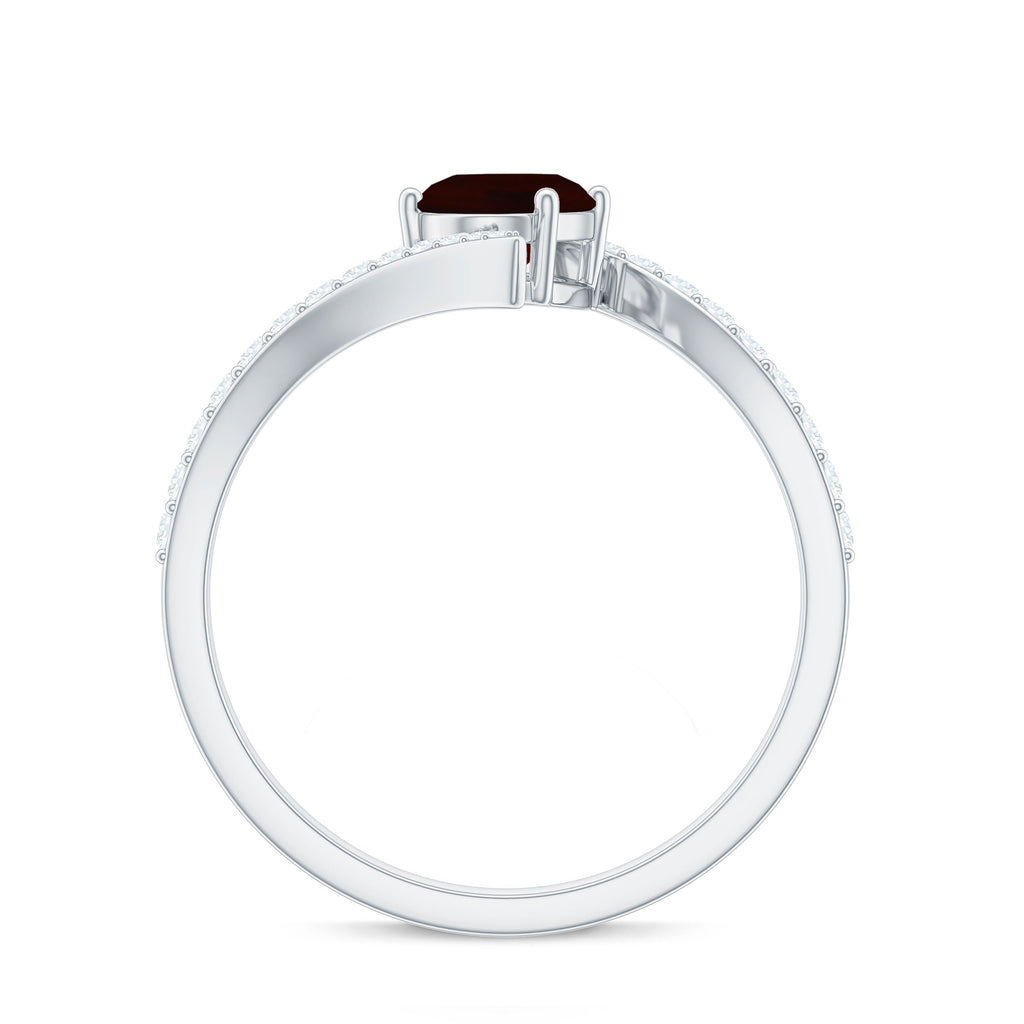 Natural 6X8mm Garnet Oval Engagement Ring with Diamond