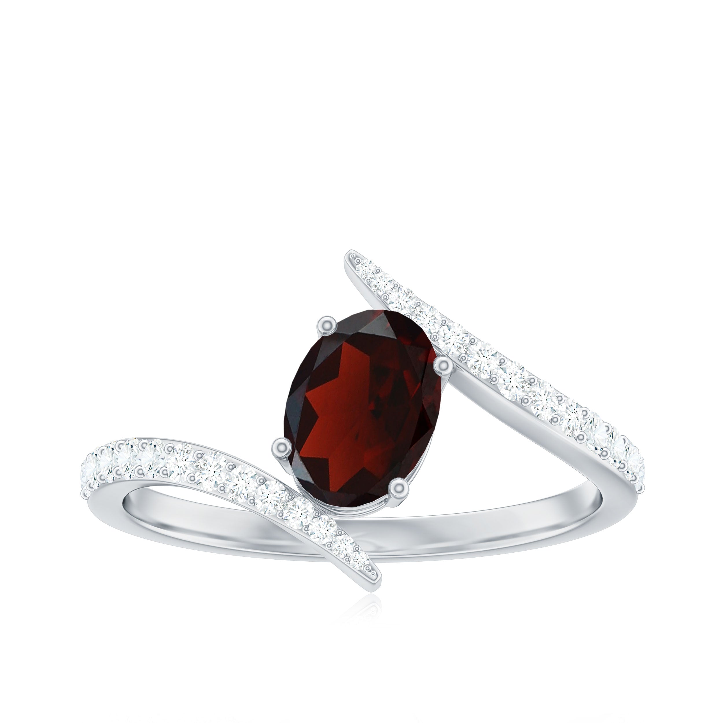 Natural 6X8mm Garnet Oval Engagement Ring with Diamond