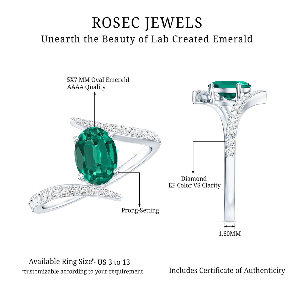 Oval Shaped 5X7 MM Lab Grown Emerald Bypass Engagement Ring
