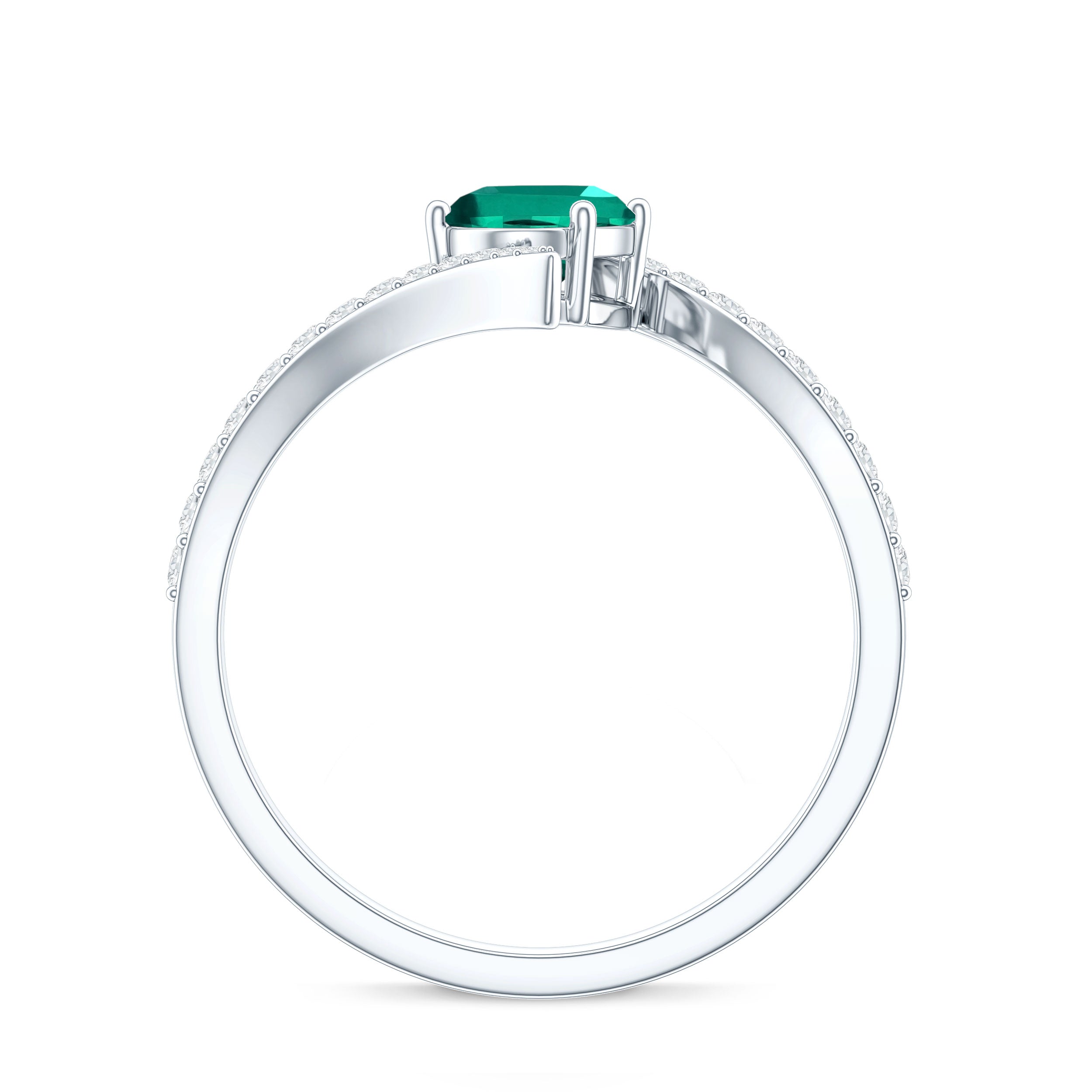 Certified 0.8 Carat Oval Cut Lab Grown Emerald Engagement Ring with Diamond Bypass Shank