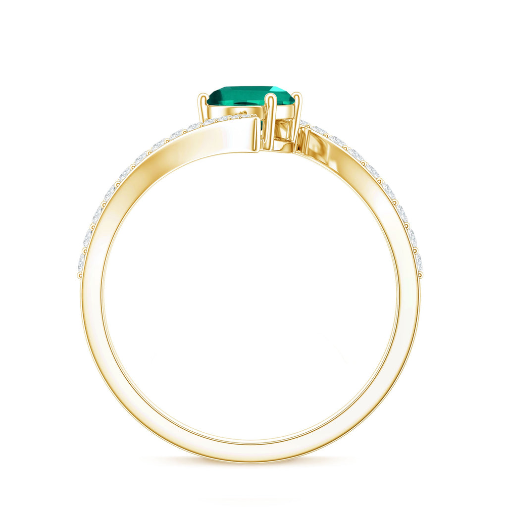 Certified 0.8 Carat Oval Cut Lab Grown Emerald Engagement Ring with Diamond Bypass Shank