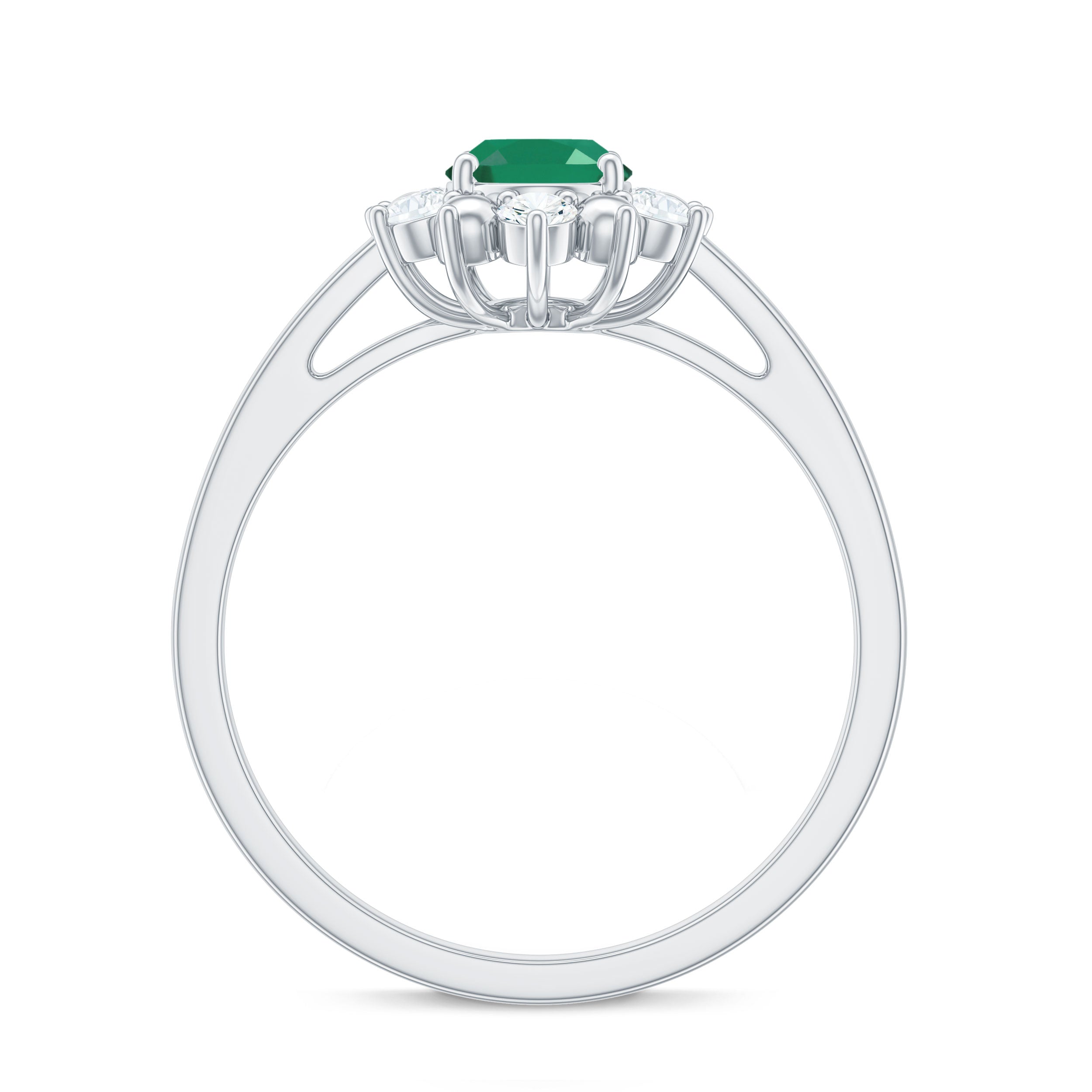 Natural 5X7mm Oval Emerald Engagement Ring with Diamond Halo