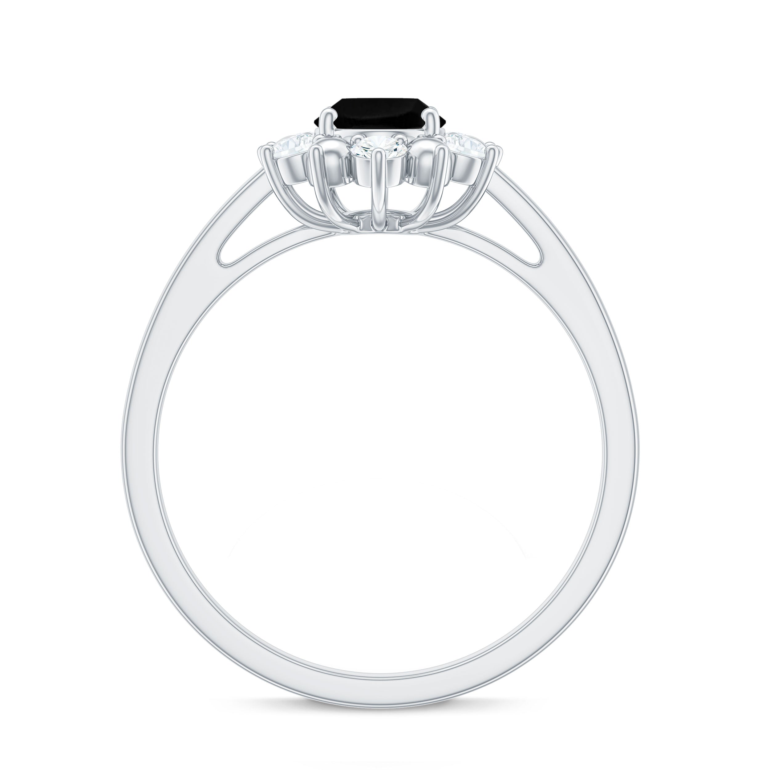 Oval Created Black Diamond Floral Halo Engagement Ring with Diamond