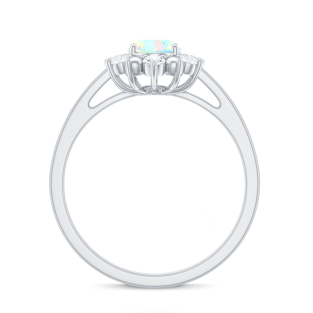 Natural 5X7mm Opalescent Oval Engagement Ring with Diamond Halo