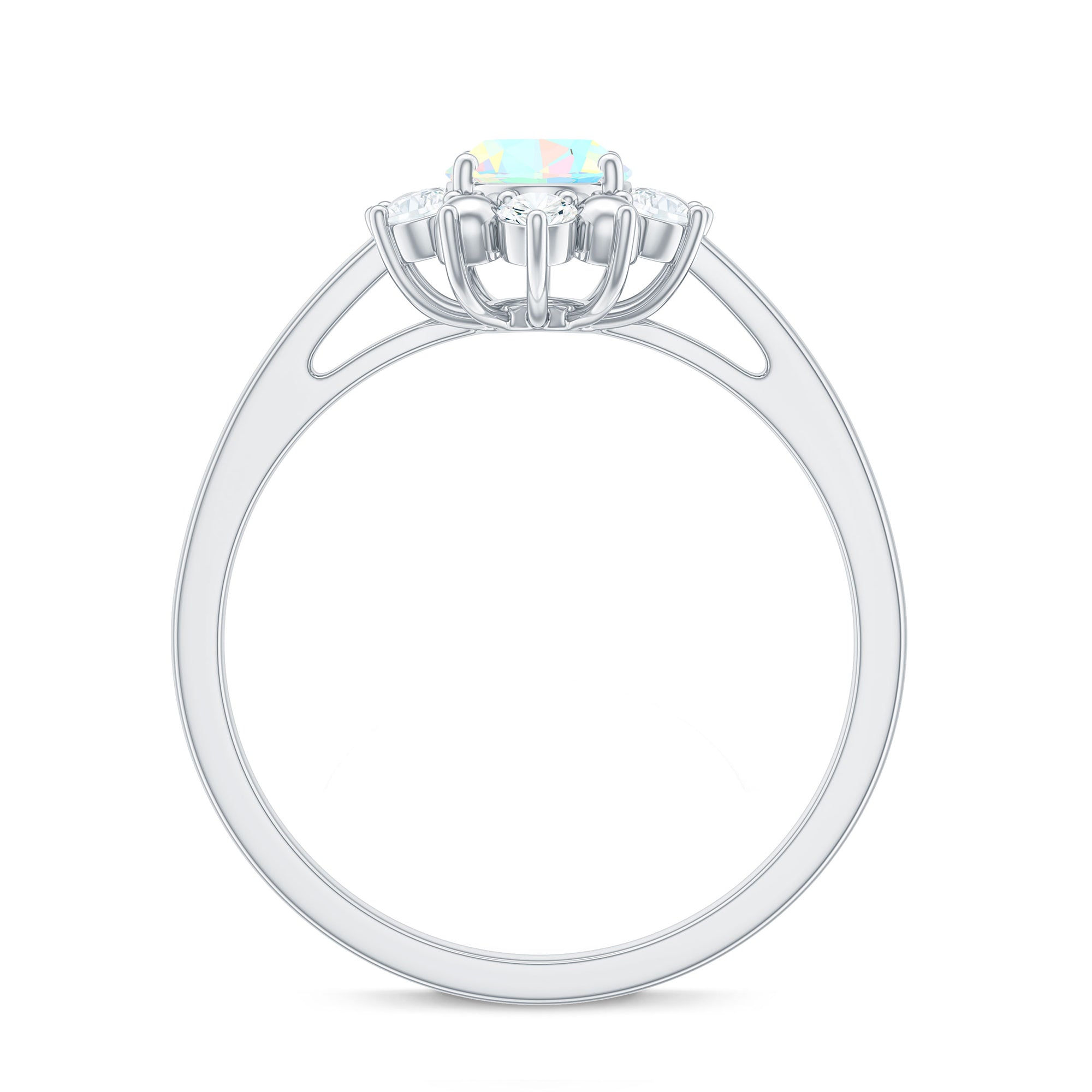Natural 5X7mm Opalescent Oval Engagement Ring with Diamond Halo
