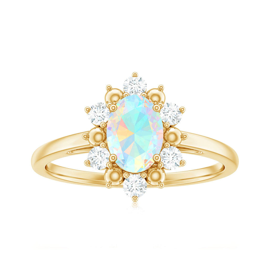 Natural 5X7mm Opalescent Oval Engagement Ring with Diamond Halo