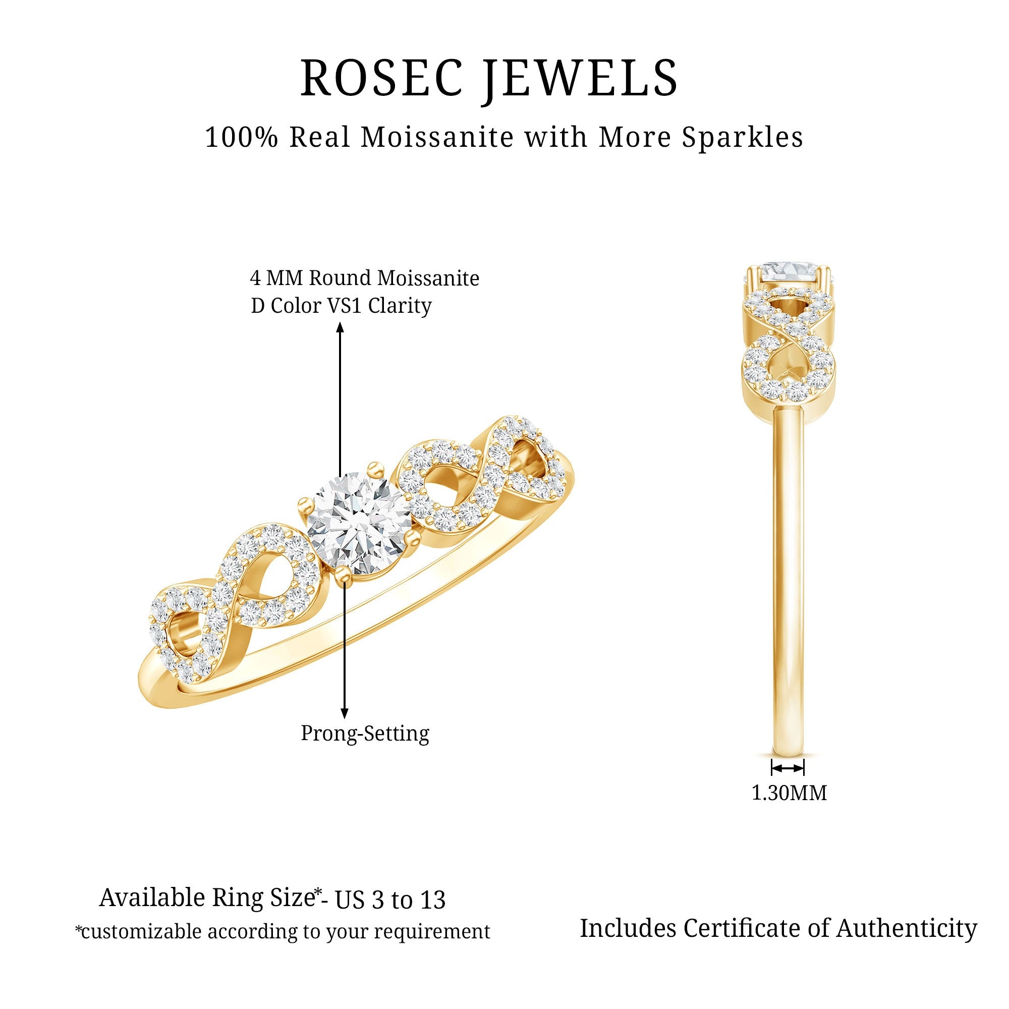 Round Moissanite Infinity Promise Ring with Certificate