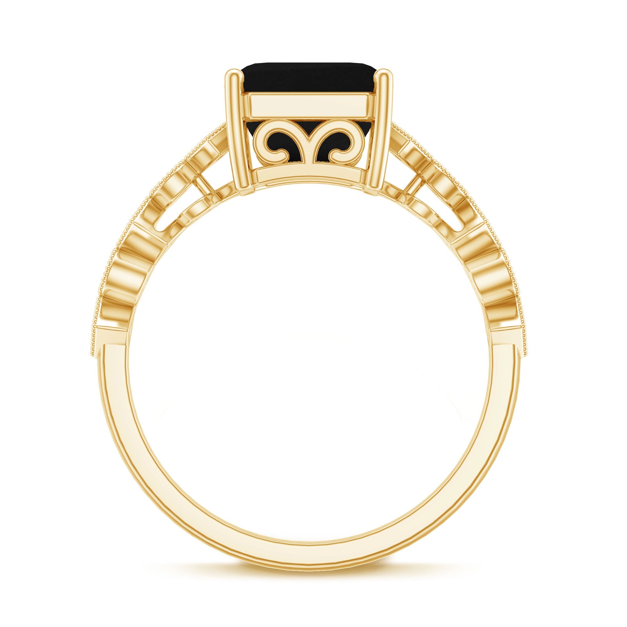 Genuine Black Onyx 8mm Asscher Cut Engagement Ring with Diamond