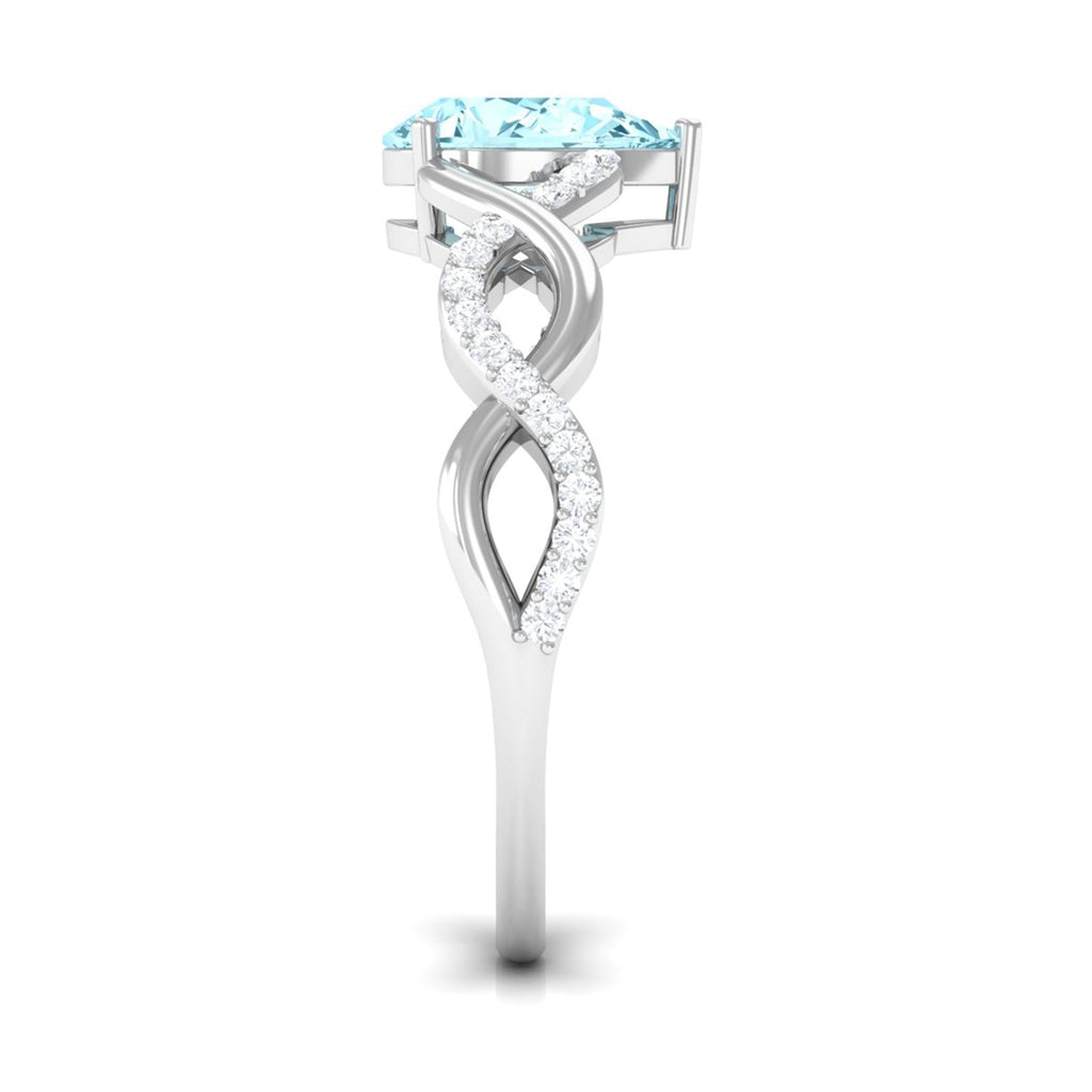 Natural Aquamarine Pear Shaped Engagement Ring with Diamond Infinity Shank
