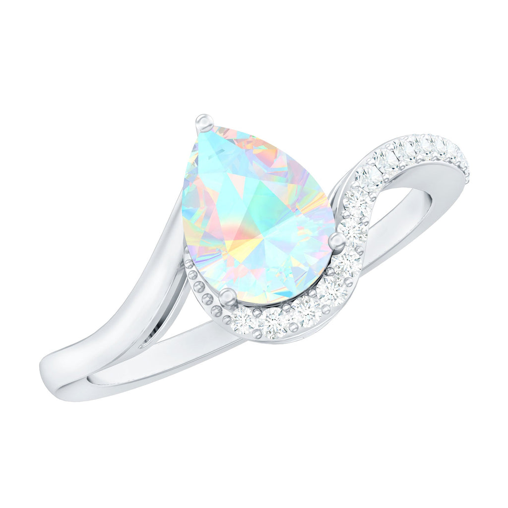 5X7mm Pear Cut Ethiopian Opal Engagement Ring with Diamond