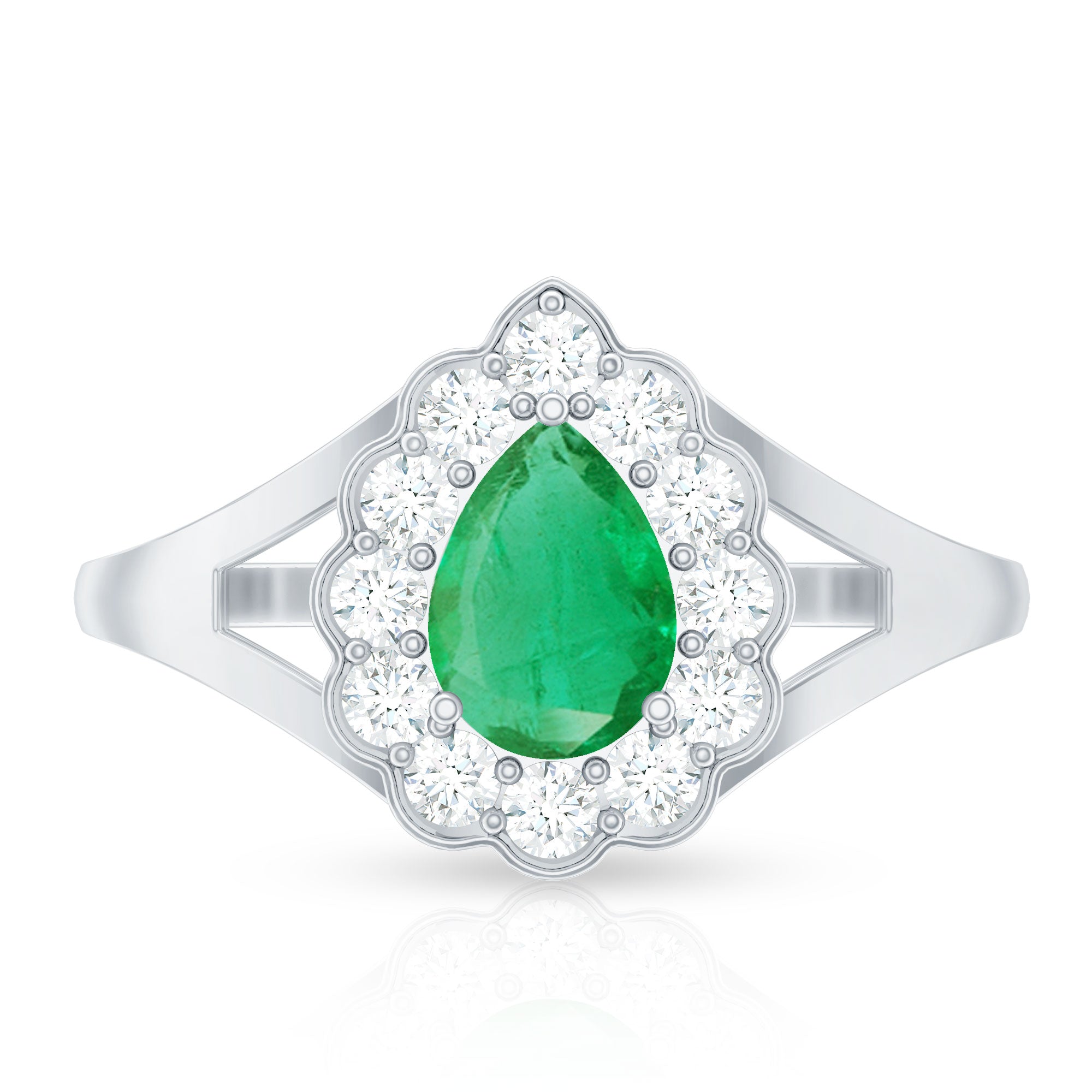 5X7 mm Pear Cut Emerald Engagement Ring with Diamond Halo