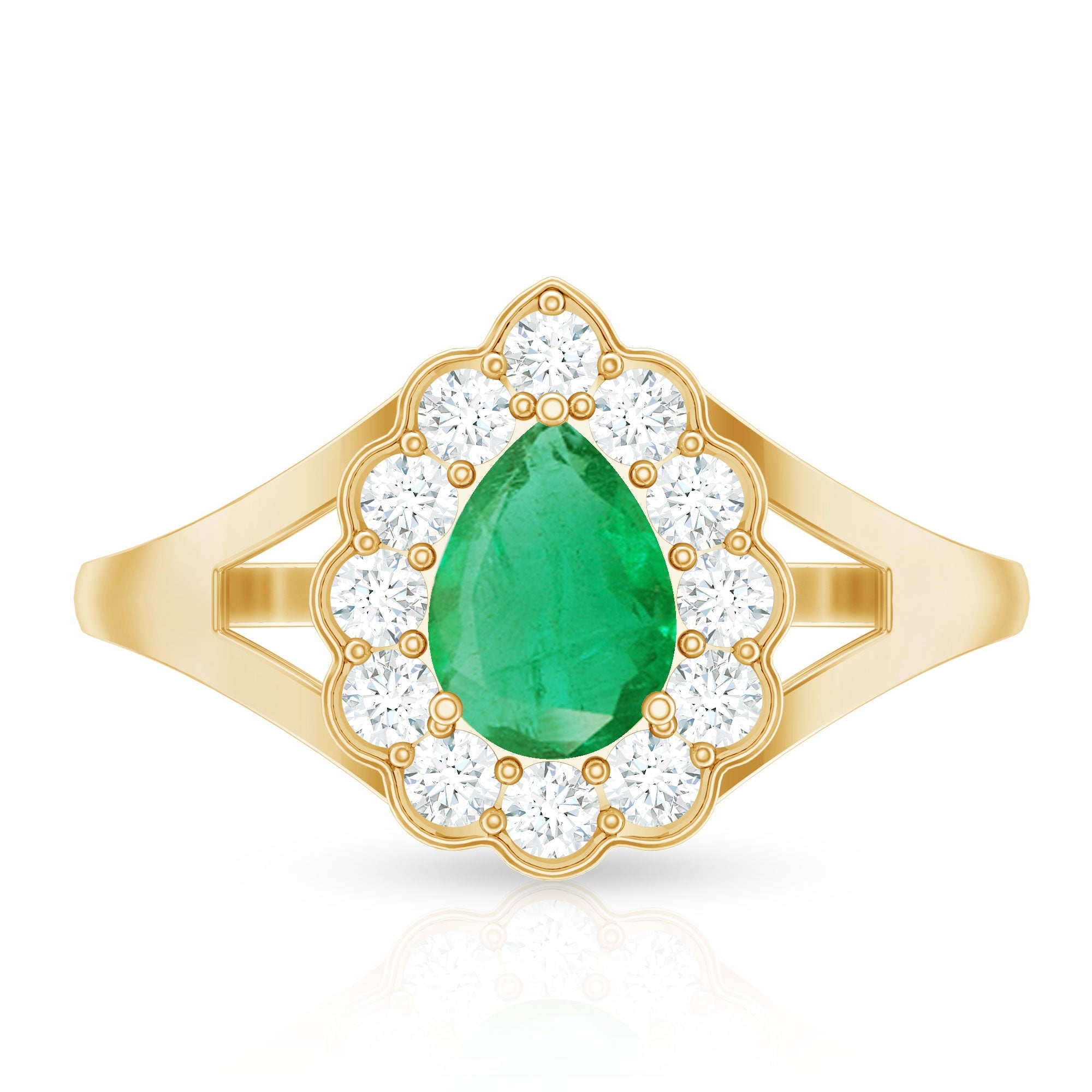 5X7 mm Pear Cut Emerald Engagement Ring with Diamond Halo