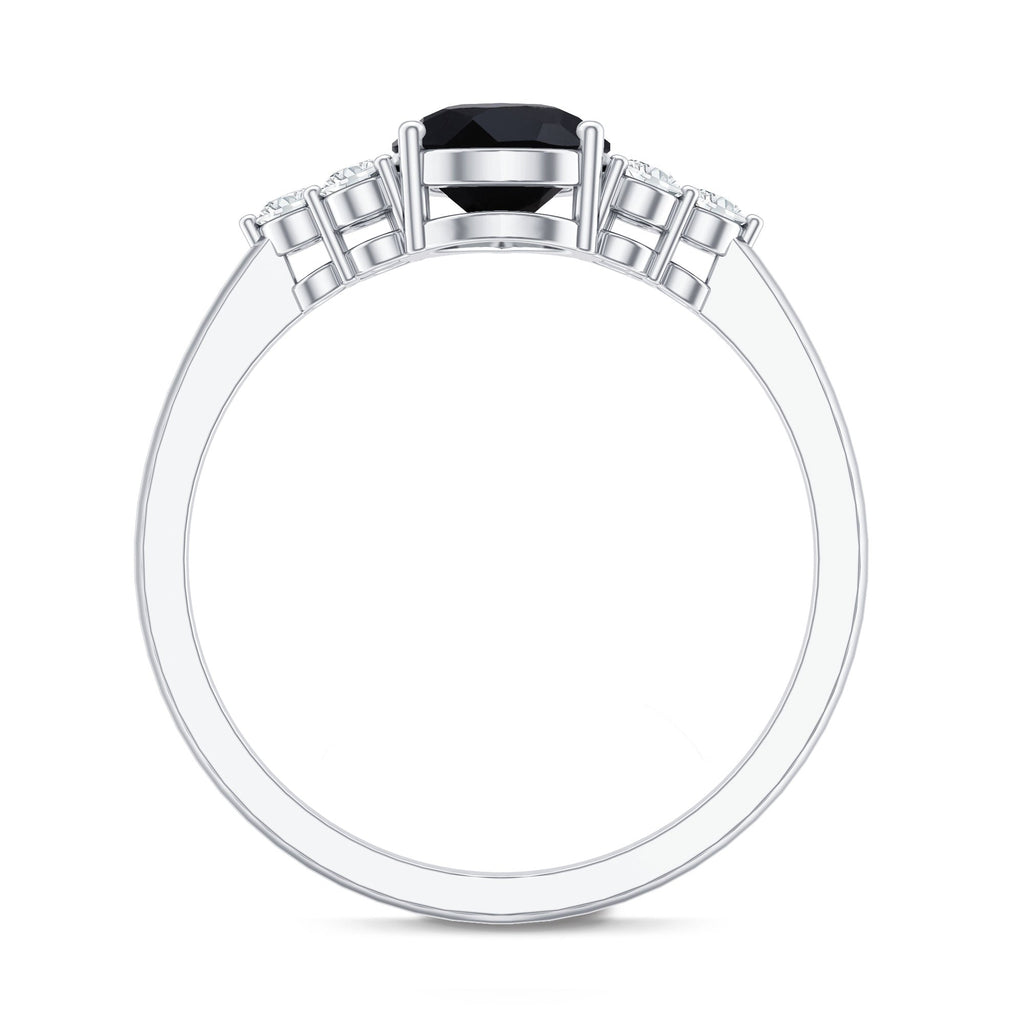 0.85 Carat Lab Grown Black Diamond Pear Shape Engagement Ring with White Diamond Trio