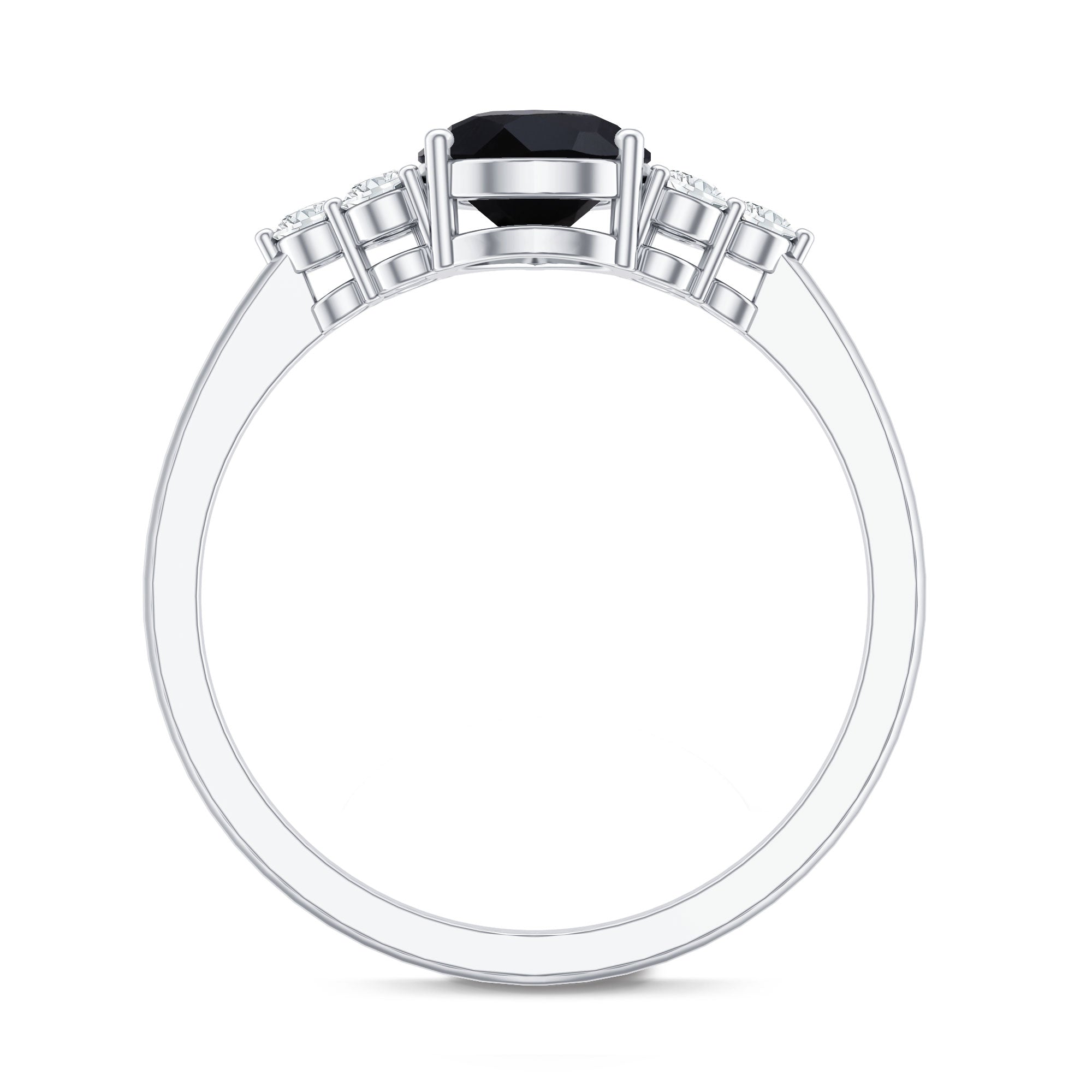 0.85 Carat Lab Grown Black Diamond Pear Shape Engagement Ring with White Diamond Trio
