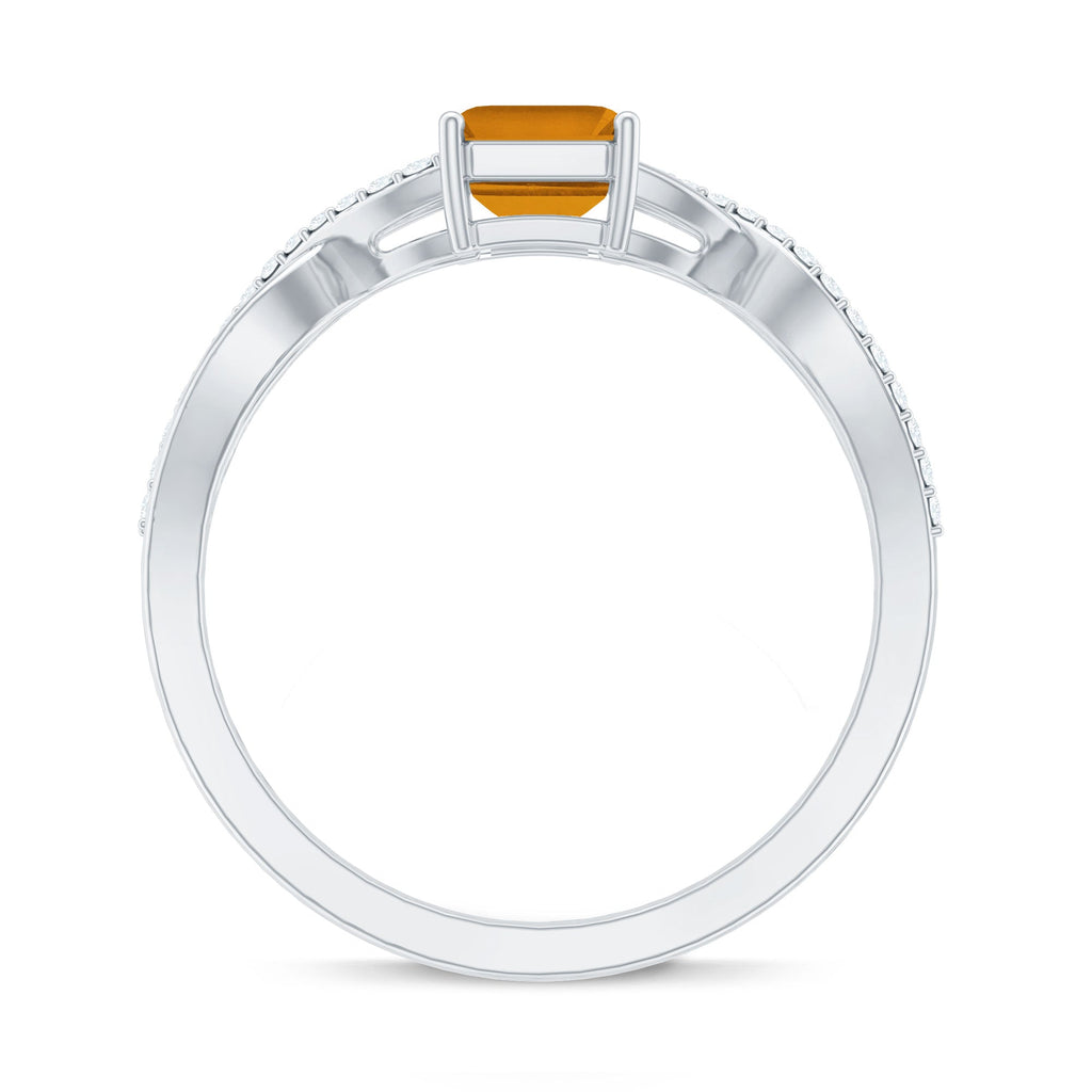 Real 6X8mm Citrine Emerald Cut Engagement Ring with Diamond Infinity Shank