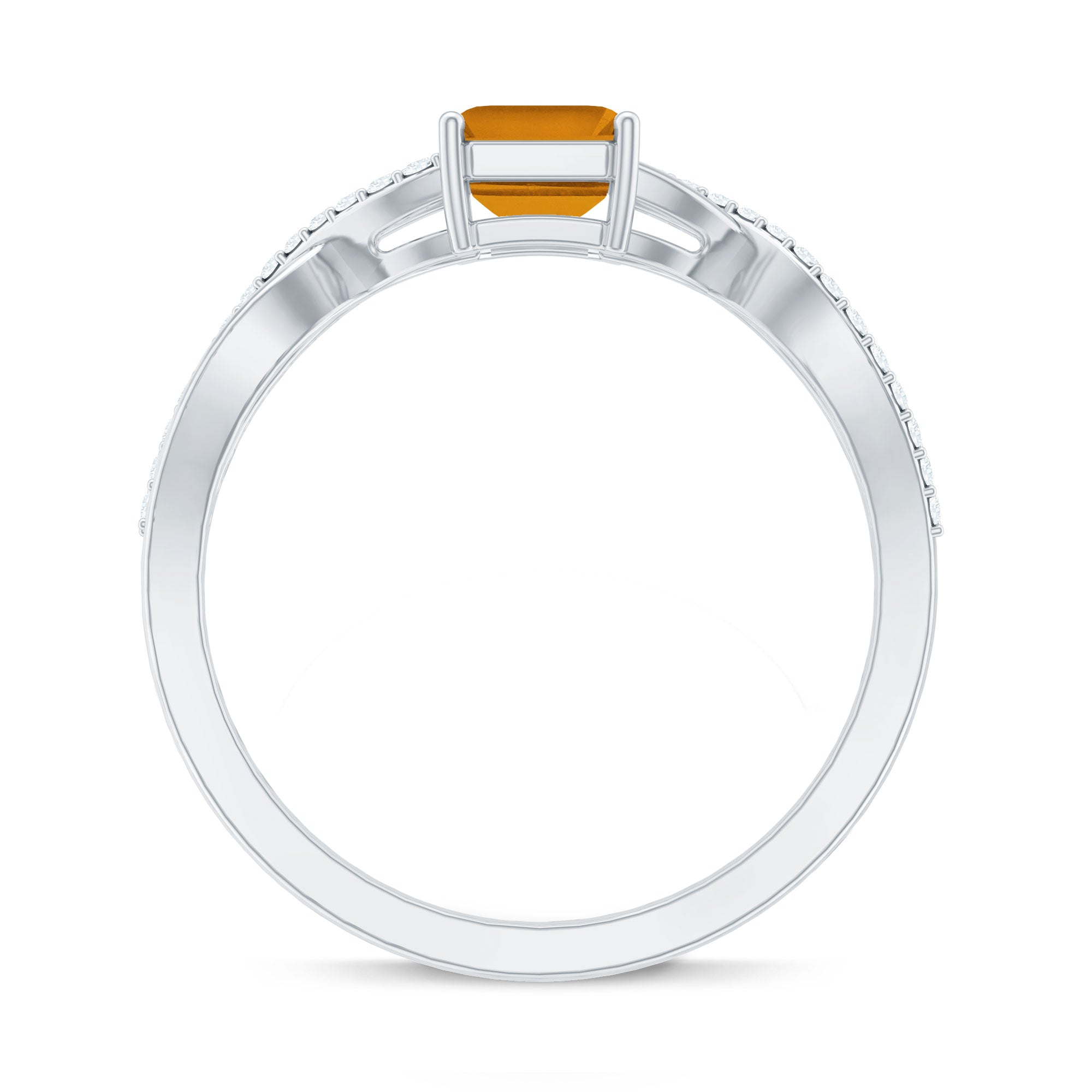 Real 6X8mm Citrine Emerald Cut Engagement Ring with Diamond Infinity Shank
