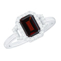 Real 6X8mm Garnet Emerald Cut Engagement Ring with Diamond Halo