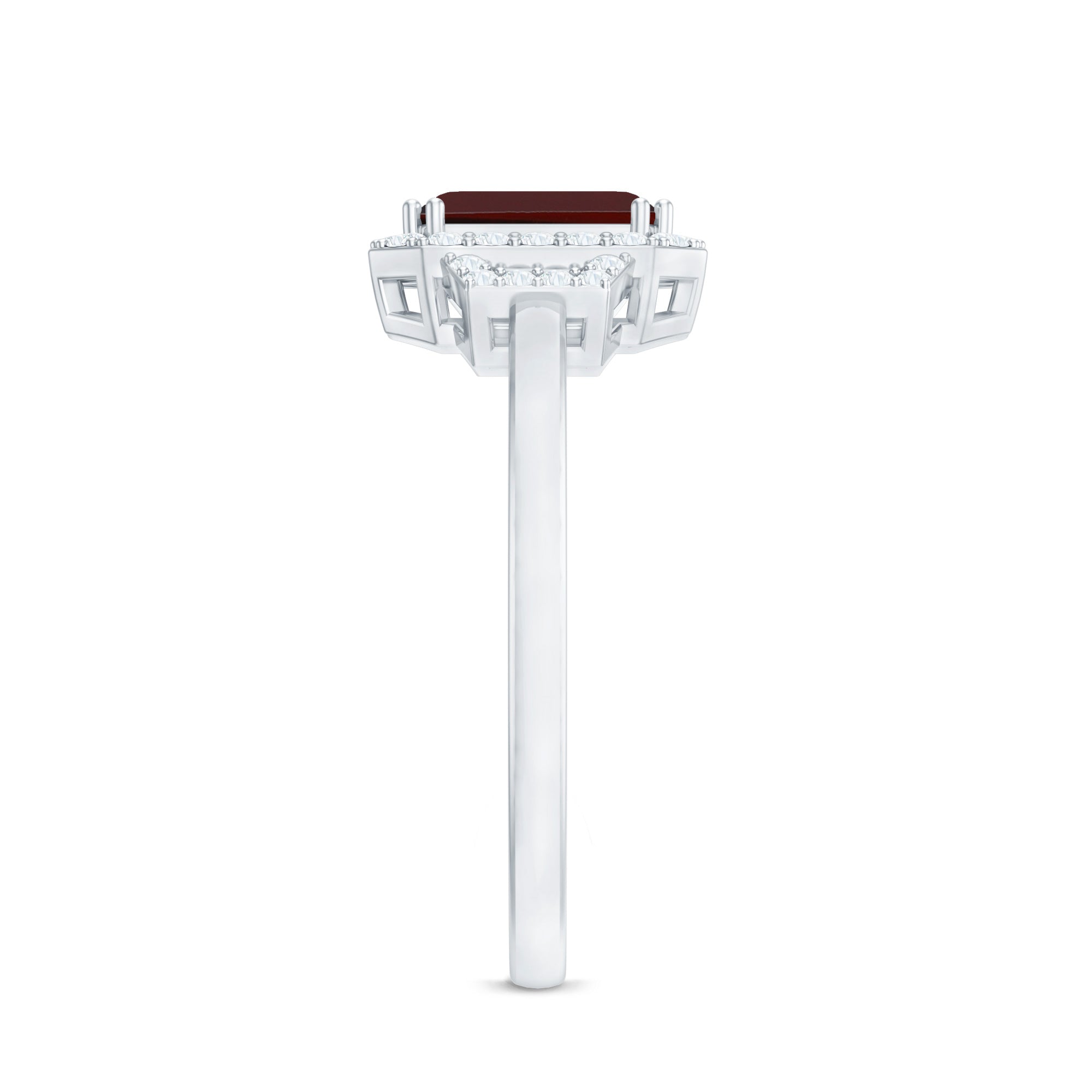 Real 6X8mm Garnet Emerald Cut Engagement Ring with Diamond Halo