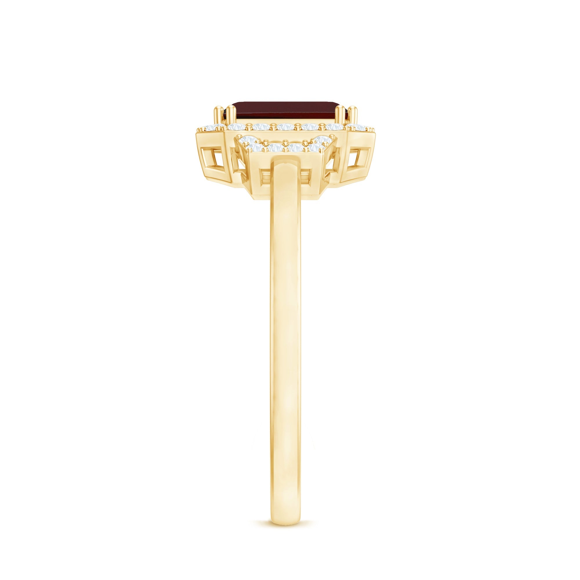 Real 6X8mm Garnet Emerald Cut Engagement Ring with Diamond Halo