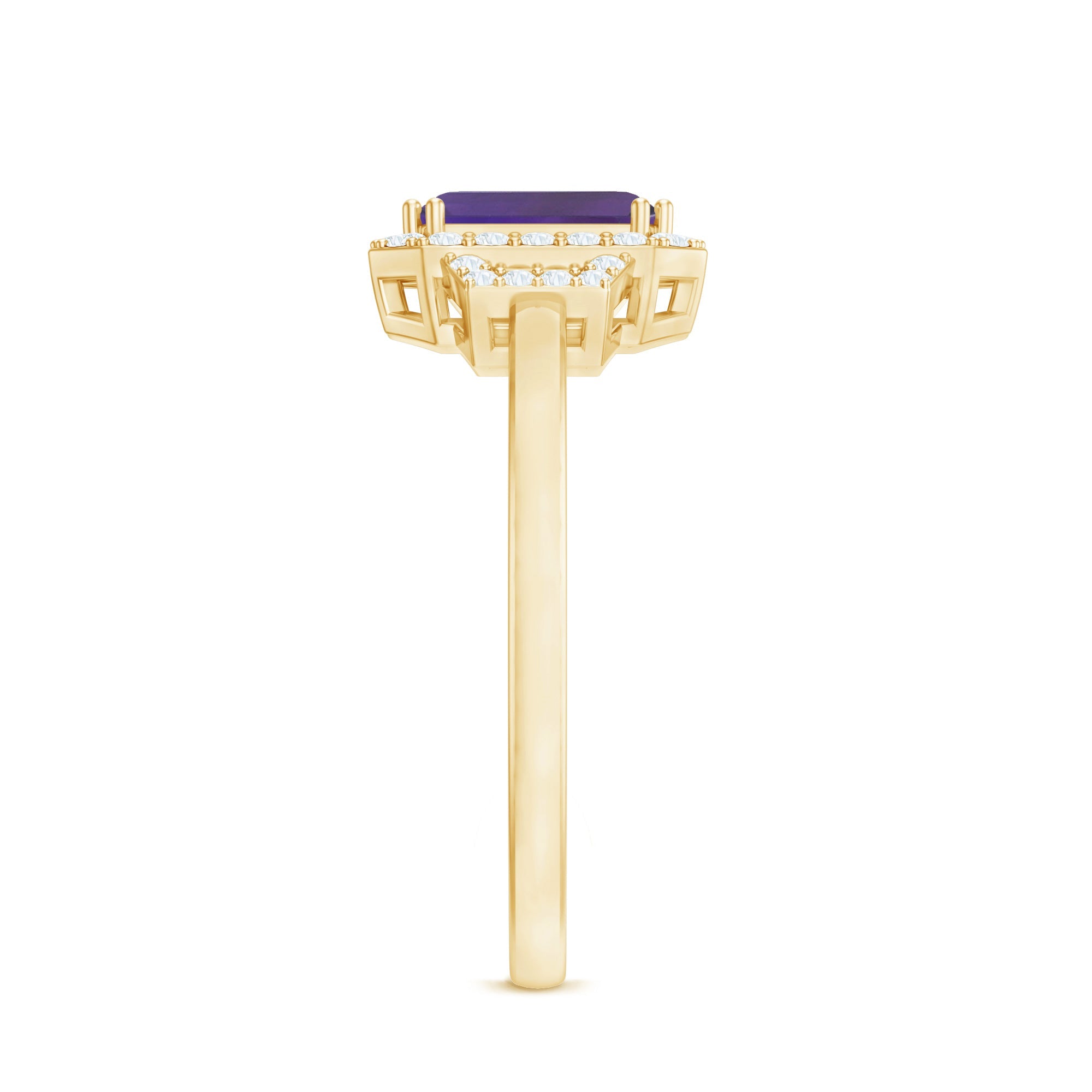 Real 1.4 Carat Amethyst Emerald Cut Engagement Ring with Diamond Halo