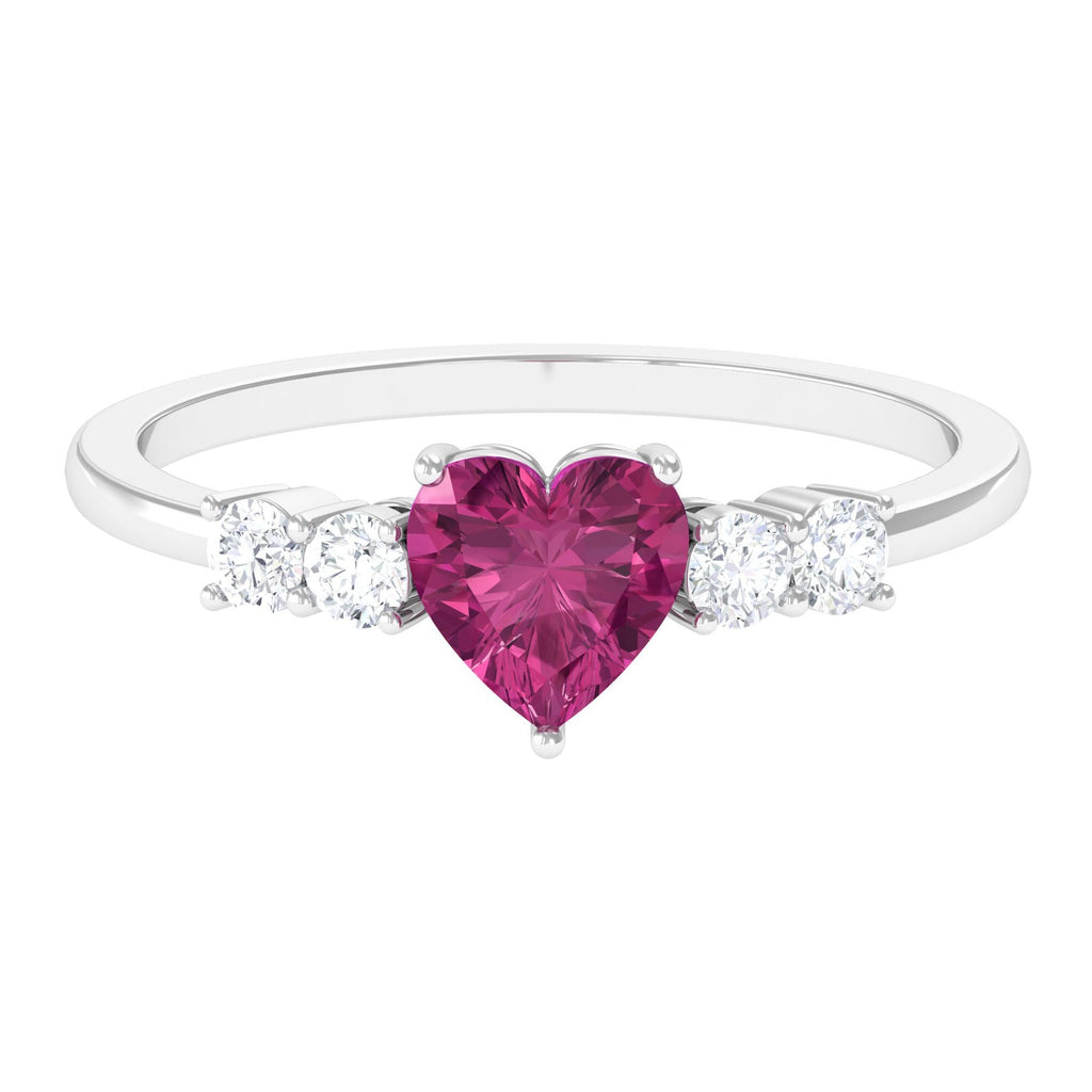 Heart Shape Pink Tourmaline Solitaire Promise Ring with Diamond
