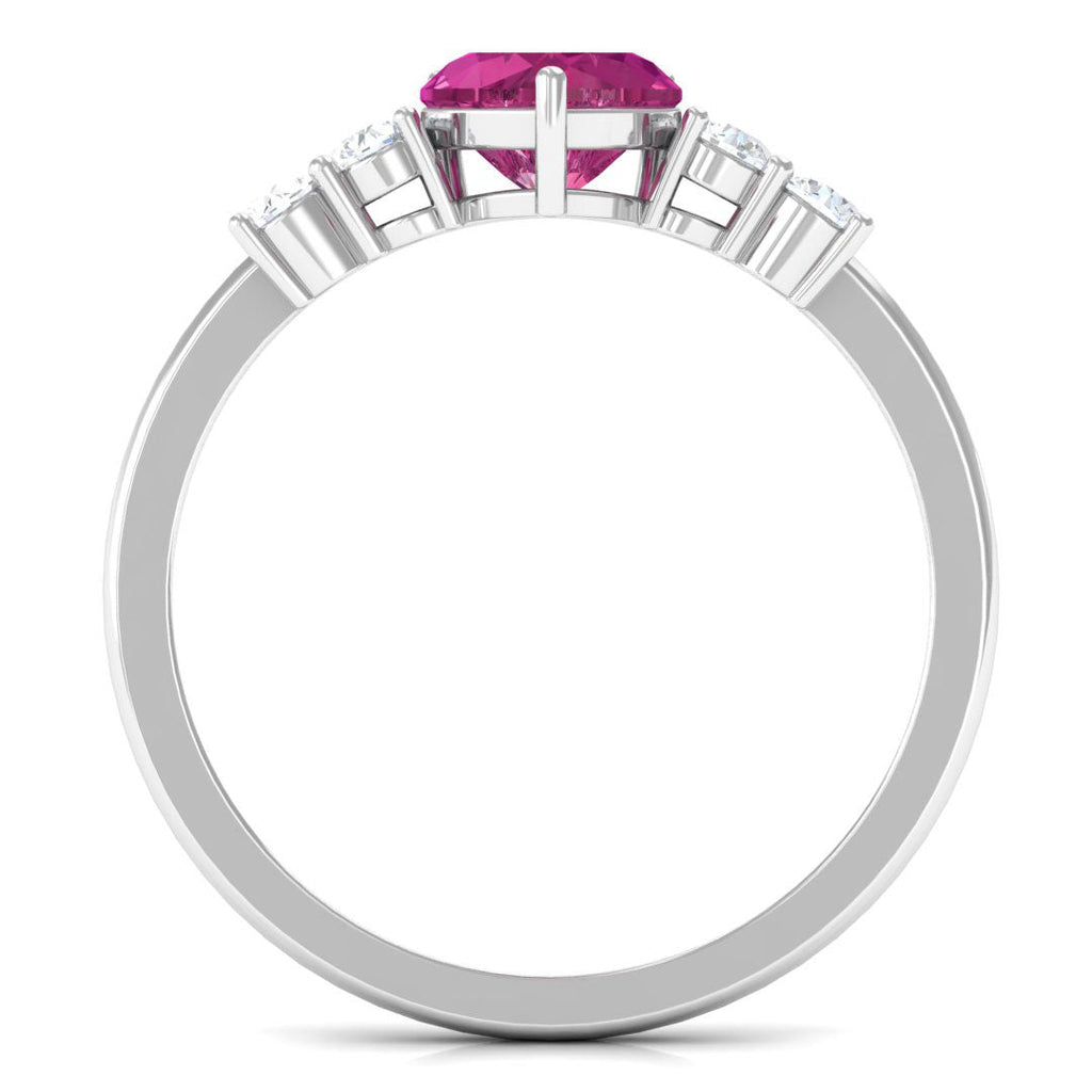 Heart Shape Pink Tourmaline Solitaire Promise Ring with Diamond