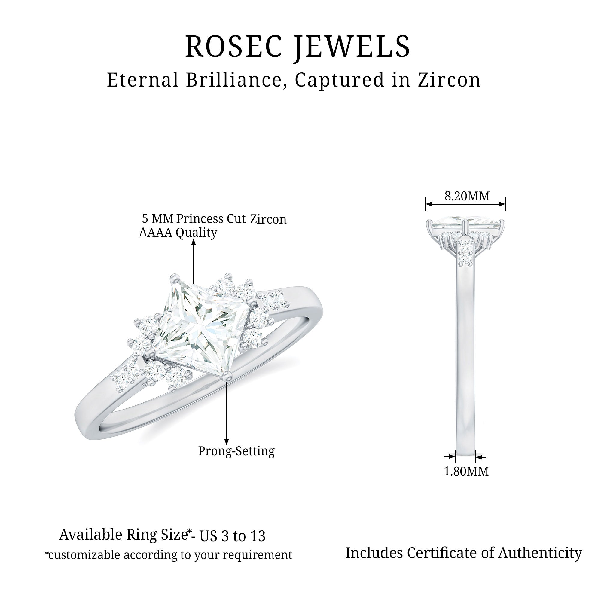 Simple Princess Cut Simulated Diamond Engagement Ring