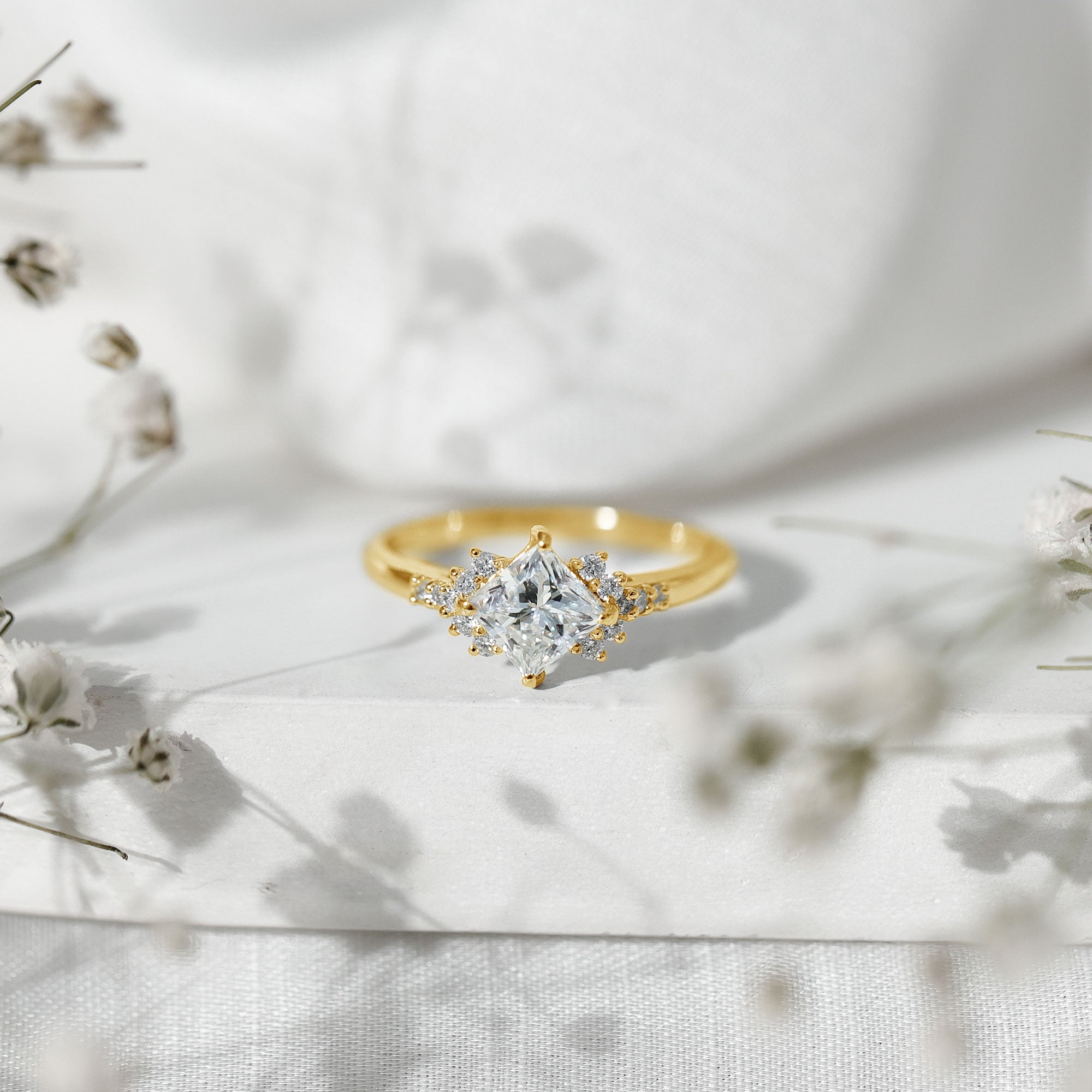 Simple Princess Cut Simulated Diamond Engagement Ring