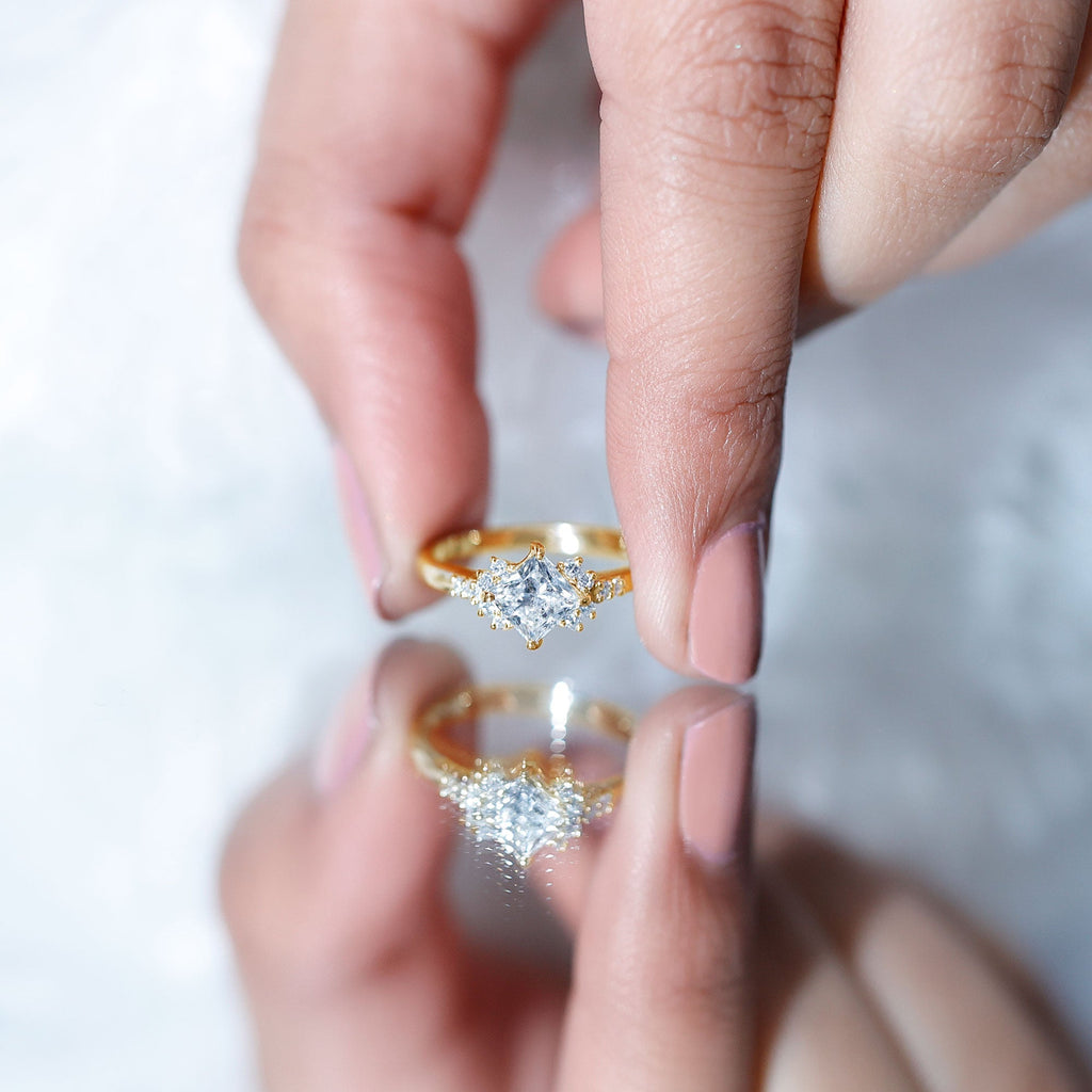 Simple Princess Cut Simulated Diamond Engagement Ring