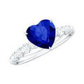 Certified 1 Carat Lab Created Blue Sapphire Heart Engagement Ring with Diamond