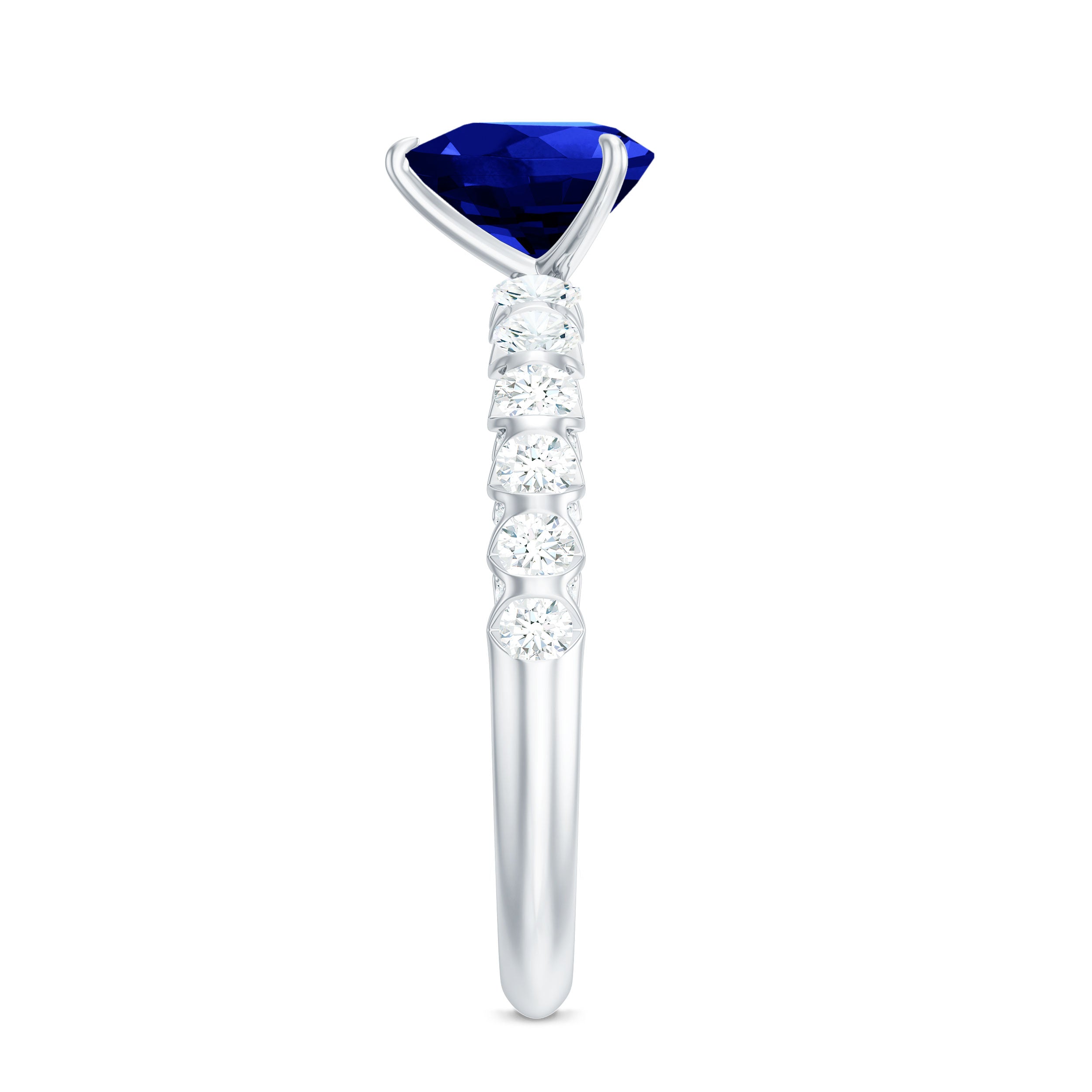 Certified 1 Carat Lab Created Blue Sapphire Heart Engagement Ring with Diamond
