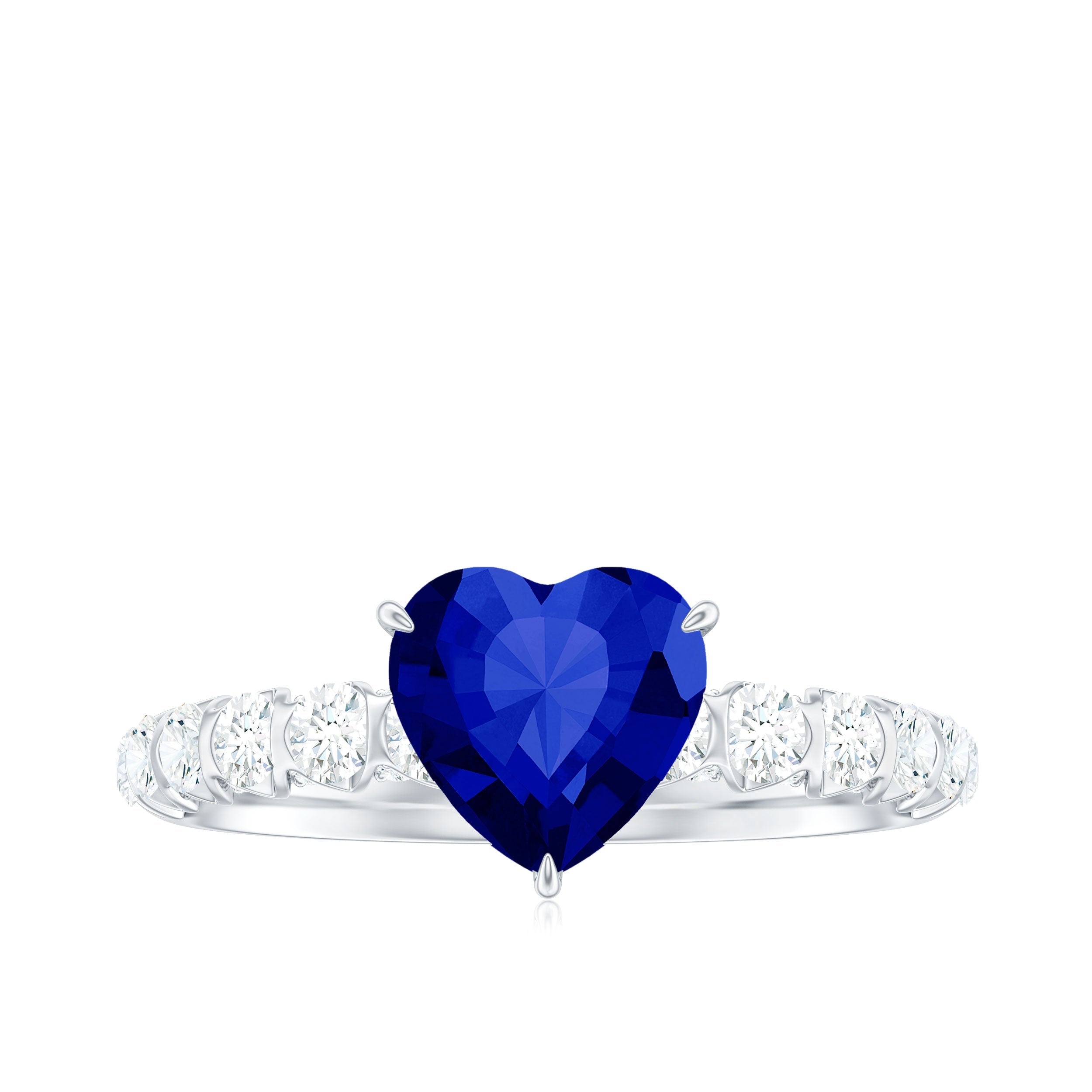 Certified 1 Carat Lab Created Blue Sapphire Heart Engagement Ring with Diamond