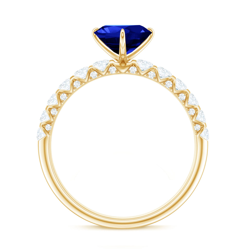 Certified 1 Carat Lab Created Blue Sapphire Heart Engagement Ring with Diamond