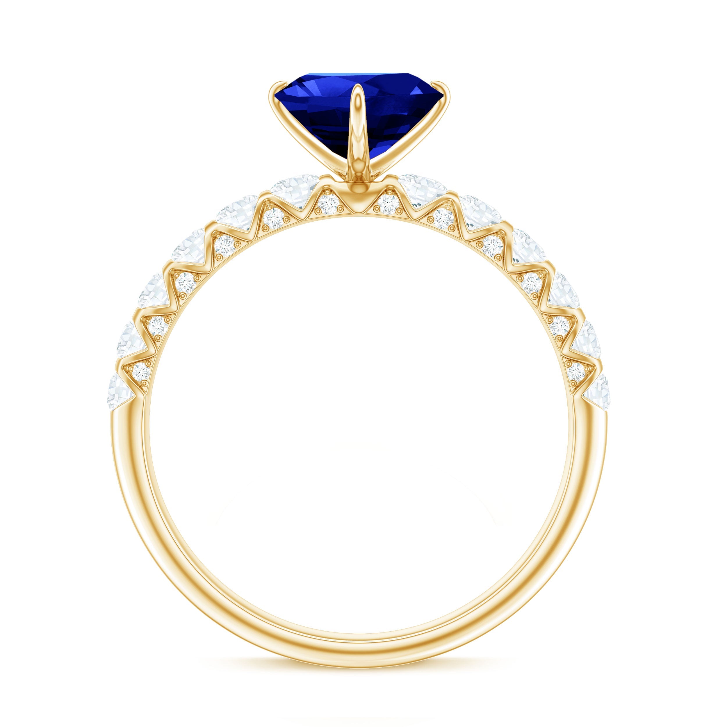 Certified 1 Carat Lab Created Blue Sapphire Heart Engagement Ring with Diamond