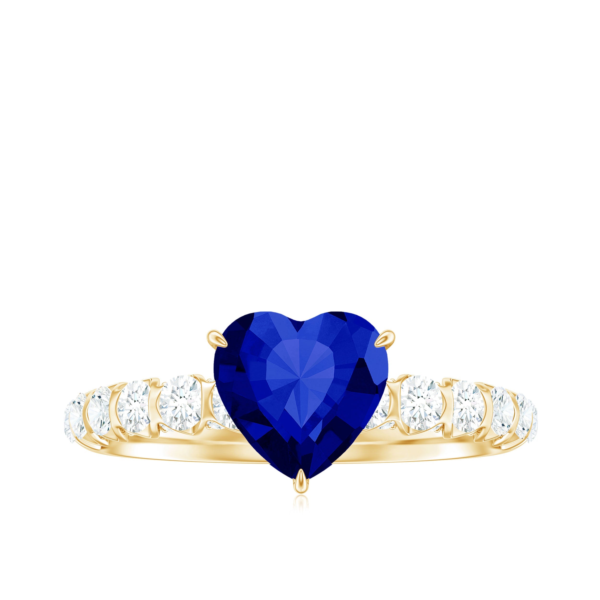 Certified 1 Carat Lab Created Blue Sapphire Heart Engagement Ring with Diamond