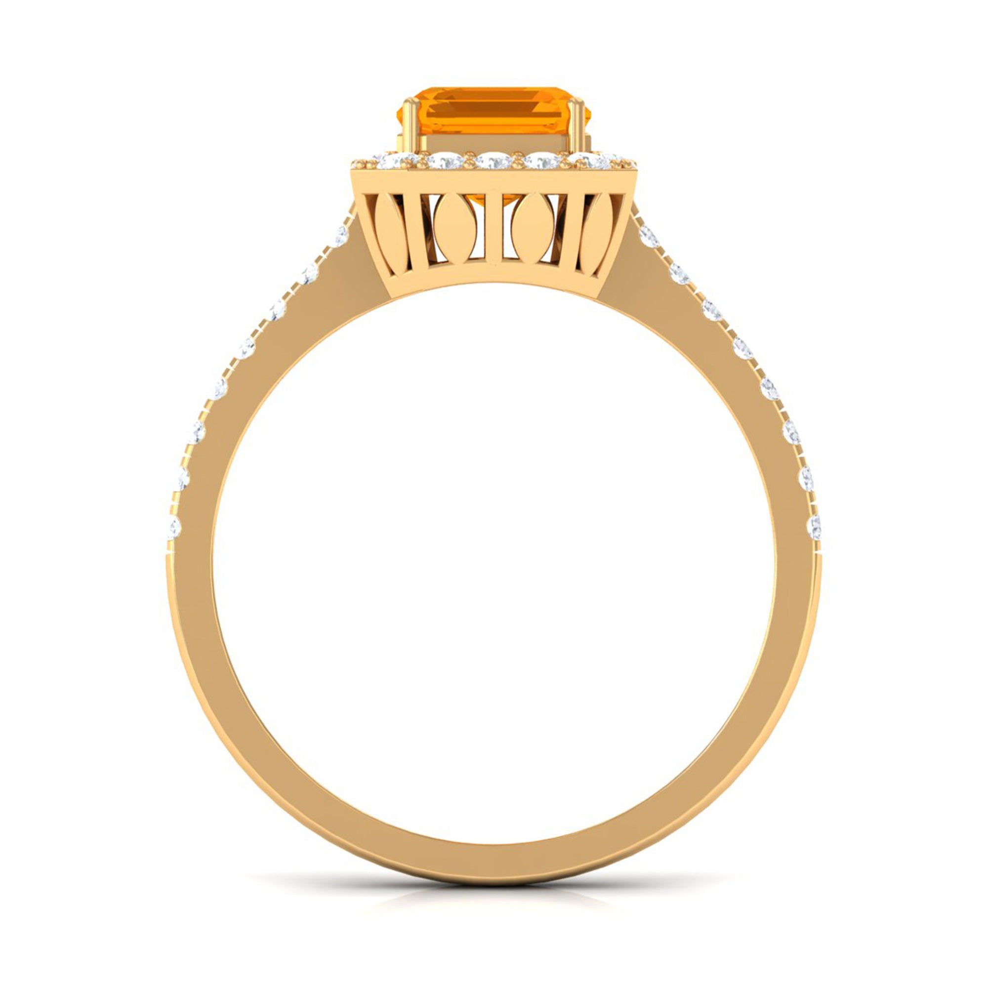 Emerald Cut Fire Opal Simple Engagement Ring with Diamond Halo