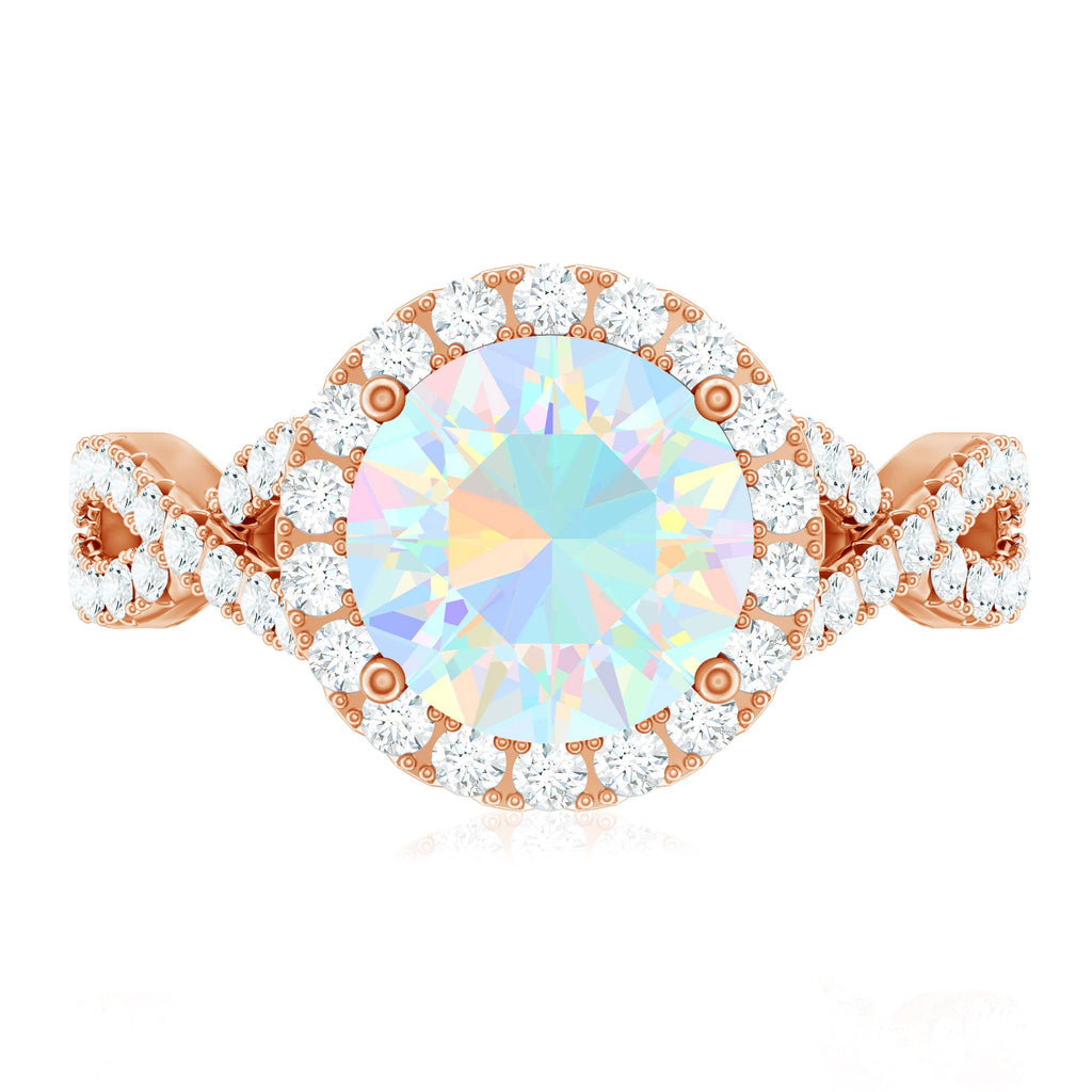 Real 8mm Ethiopian Opal Halo Engagement Ring with Crossover Shank