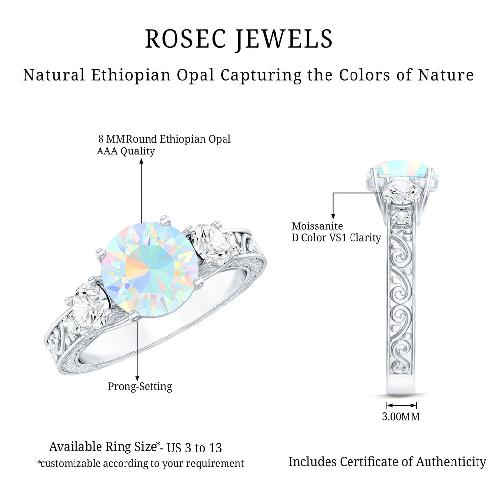 Certified Real Ethiopian Opal 3 Stone Engagement Ring With Certificate