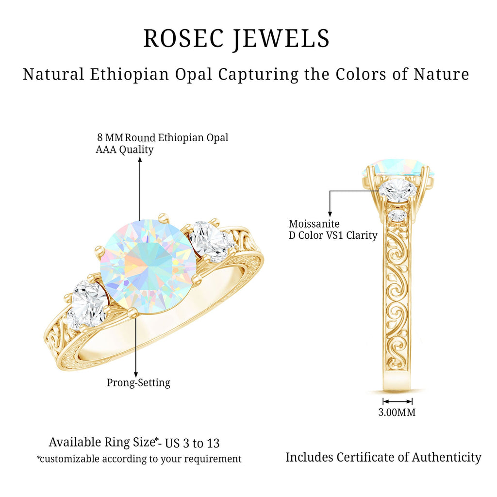 Certified Real Ethiopian Opal 3 Stone Engagement Ring With Certificate