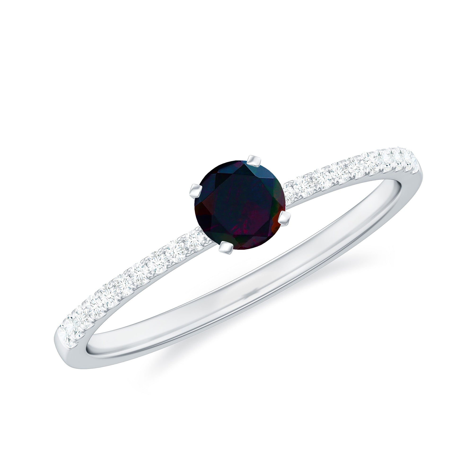 1/2 CT Round Black Opal Solitaire Engagement Ring with Diamond