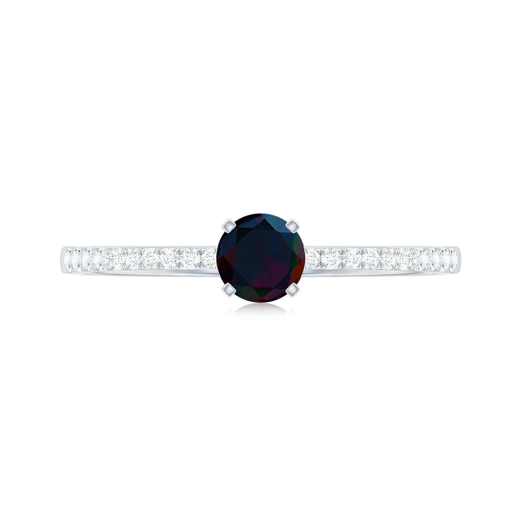 1/2 CT Round Black Opal Solitaire Engagement Ring with Diamond